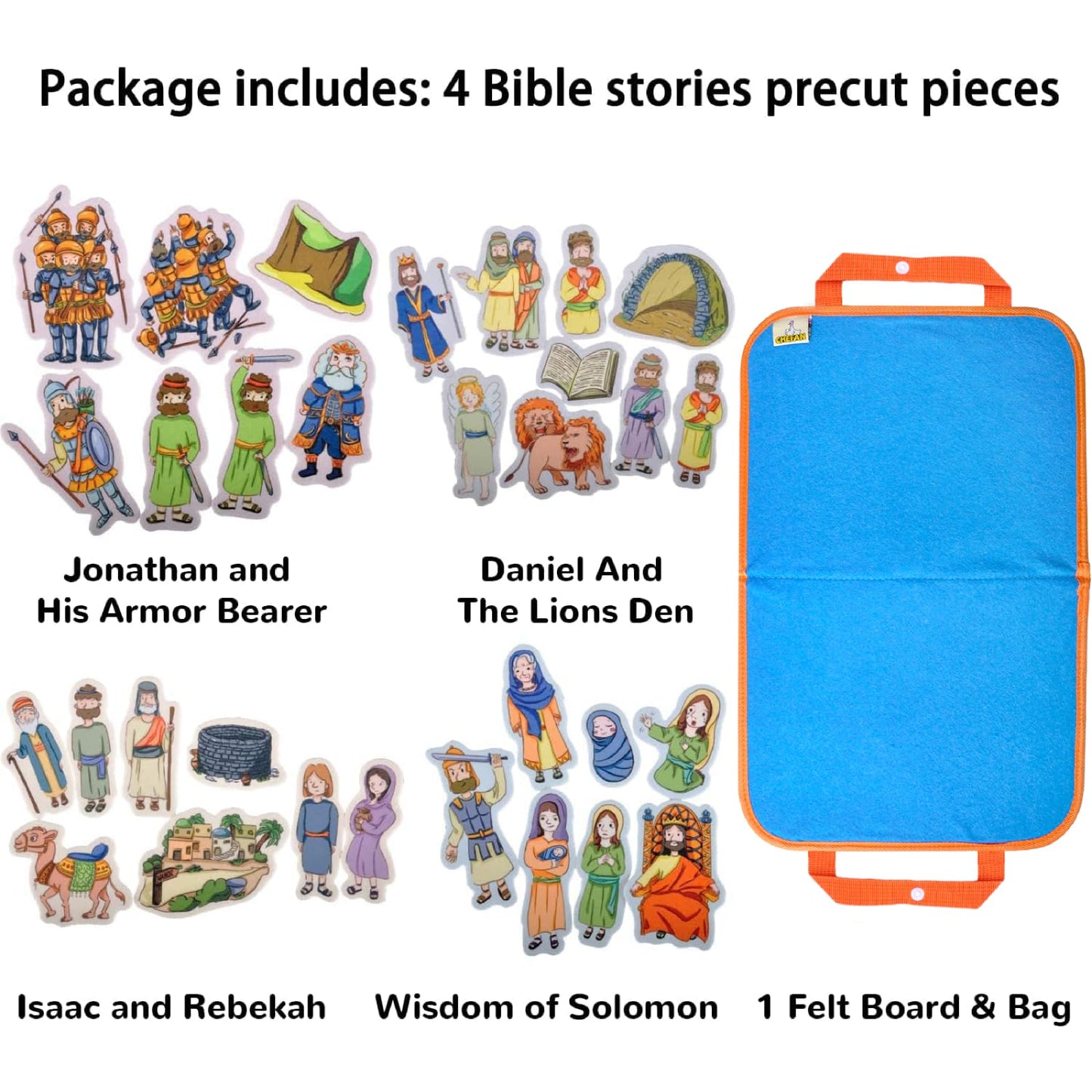 CHEFAN Bible Stories Felt Board Set for Kids, 4 Interactive Old Testament Stories for Sunday School, Christian Preschool Learning Toy
