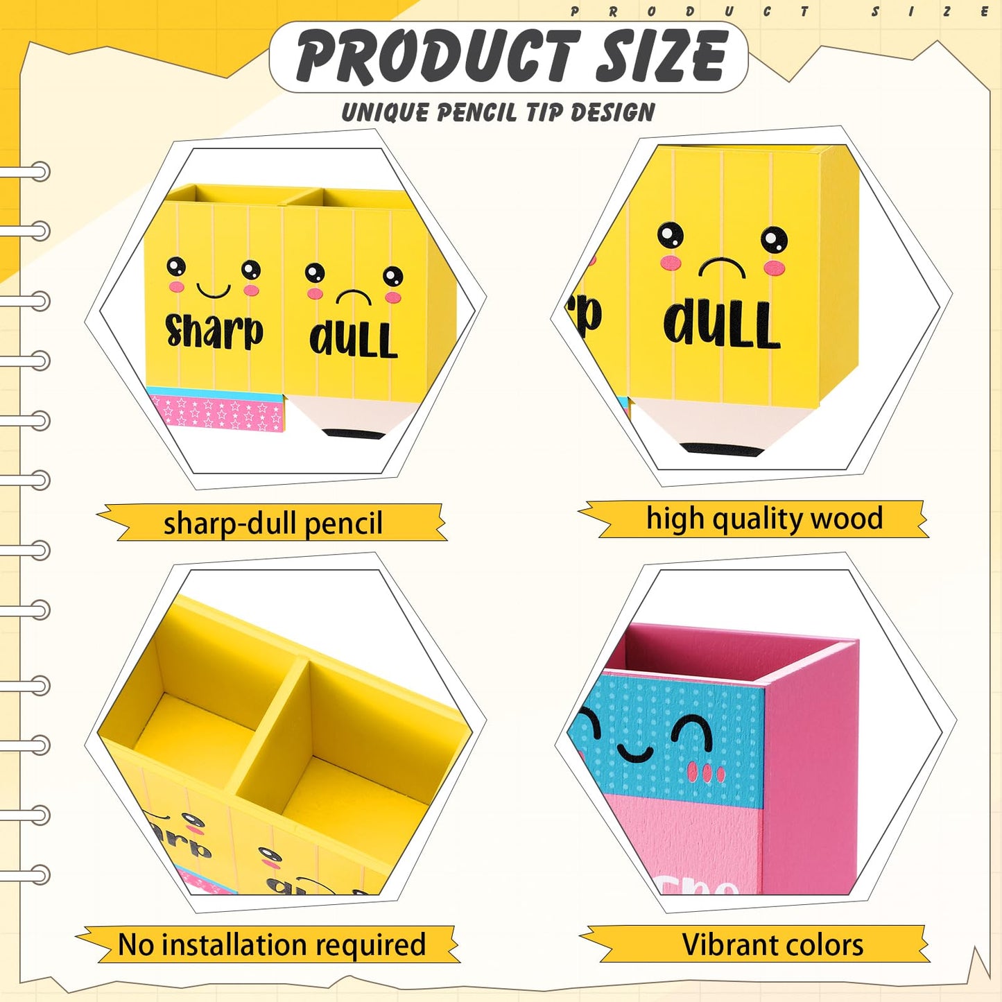 Eaasty Pencil Shaped and Sharp Dull Holder Eraser Wooden Dispenser Pencil Storage 3 Compartments for Back to School Teachers Classroom Organization (2 Pack,Stylish)