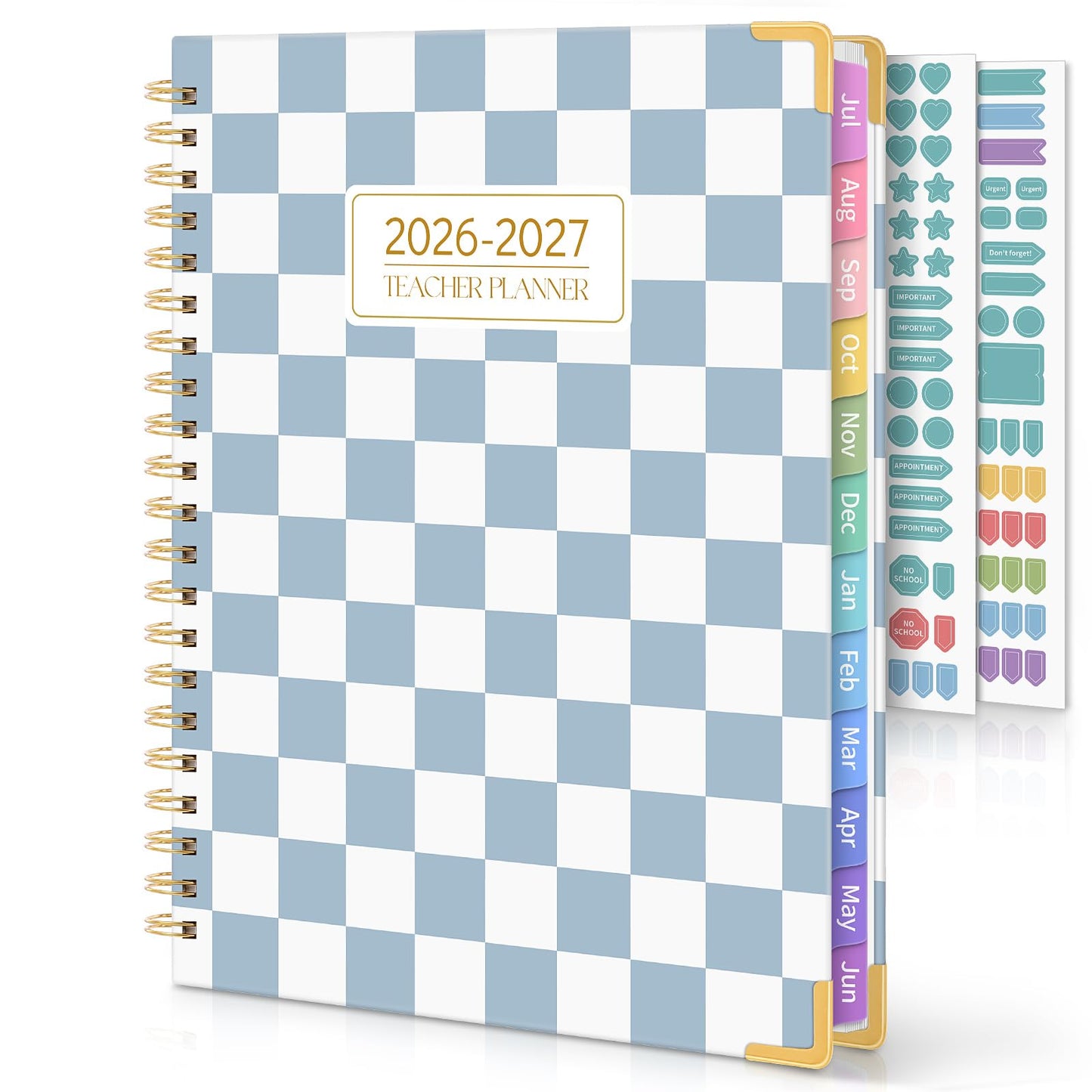 SKYDUE Teacher Planner 2026-2027 Academic Year, 8.5" x 11" Deluxe Teacher Lesson Planner with Monthly Tabs & Stickers, Lesson Plan Book 26-27, Grid