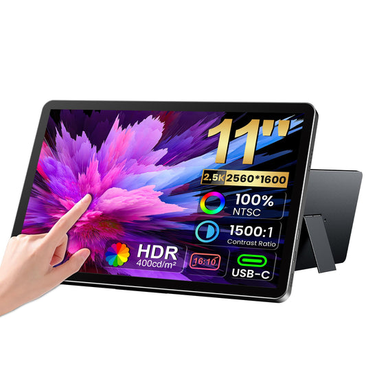 Prystivue 11" 2.5K Touchscreen Portable Monitor, 2560x1600 IPS Display 16:10,USB-C & Mini HDMI, VESA Stand Compatible with Laptops, Desktops, Phones, PS, Mac, Xbox, Switch, and Other Gaming
