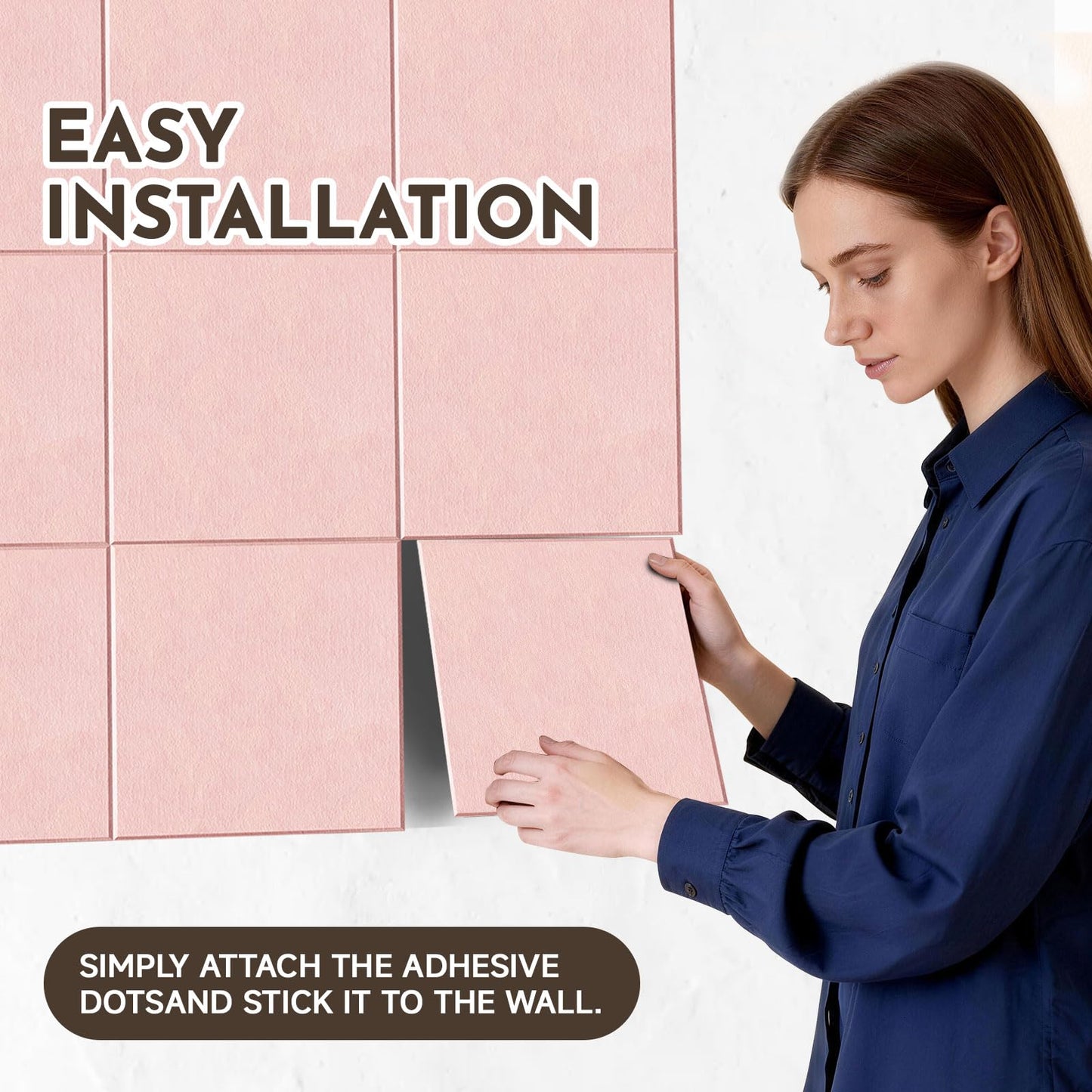 MISSDAY Pink Acoustic Wall Panel Felt Bulletin Board 48" x 36" Cork Board for Wall, 12-Pack Boards with 72 Removable Adhesive Tabs, 50 Pins, Pin Board for Home Office Classroom Soundproof Wall Tile