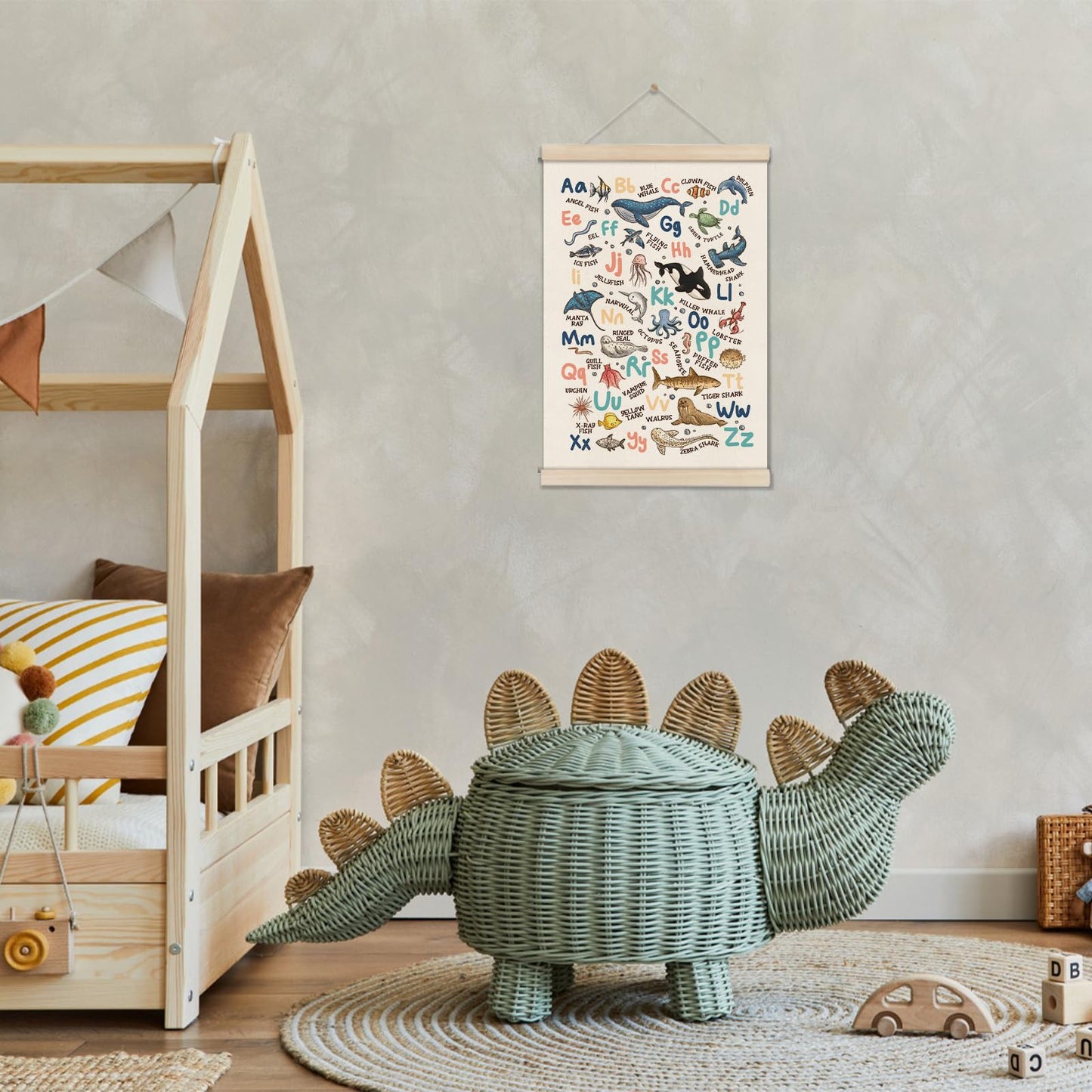 DOI-LANEE Alphabet Ocean Poster Hanger Frame 16x12 Inch, Educational Montessori Posters Toddler, Ocean Room Decor, Alphabet Chart for Preschool Classroom, ABC Learning, Sea Life Decor