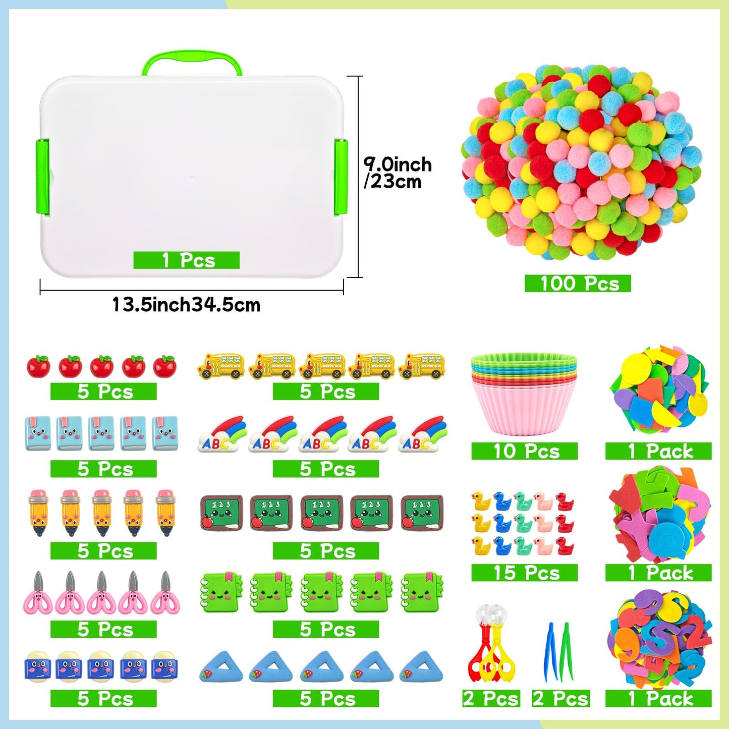 Cinrobiye 183 Pcs Back to School Classroom Activity Kit with Alphabet Letters Numbers Shapes, Sensory Bin Fillers Set with Storage Box for Classroom Stations, Sorting Activities and School Theme Setup