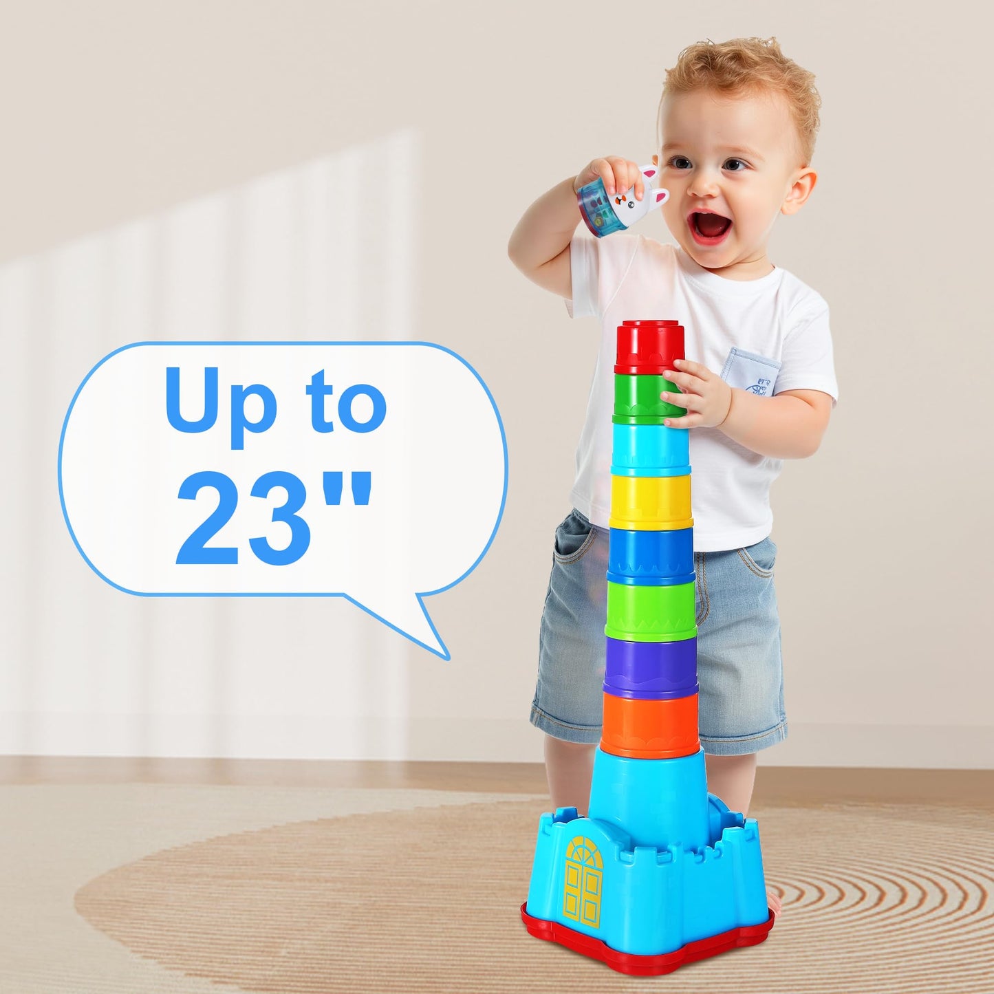 iPlay, iLearn Baby Stacking Toys, Toddler Nesting Stack Cups, Infant Stackable Block, Kids Sorting Game W/Shape Sorter for Sand Bath, Birthday Gift for 12 18 24 Month 1 2 3 Year Old Boys Girls
