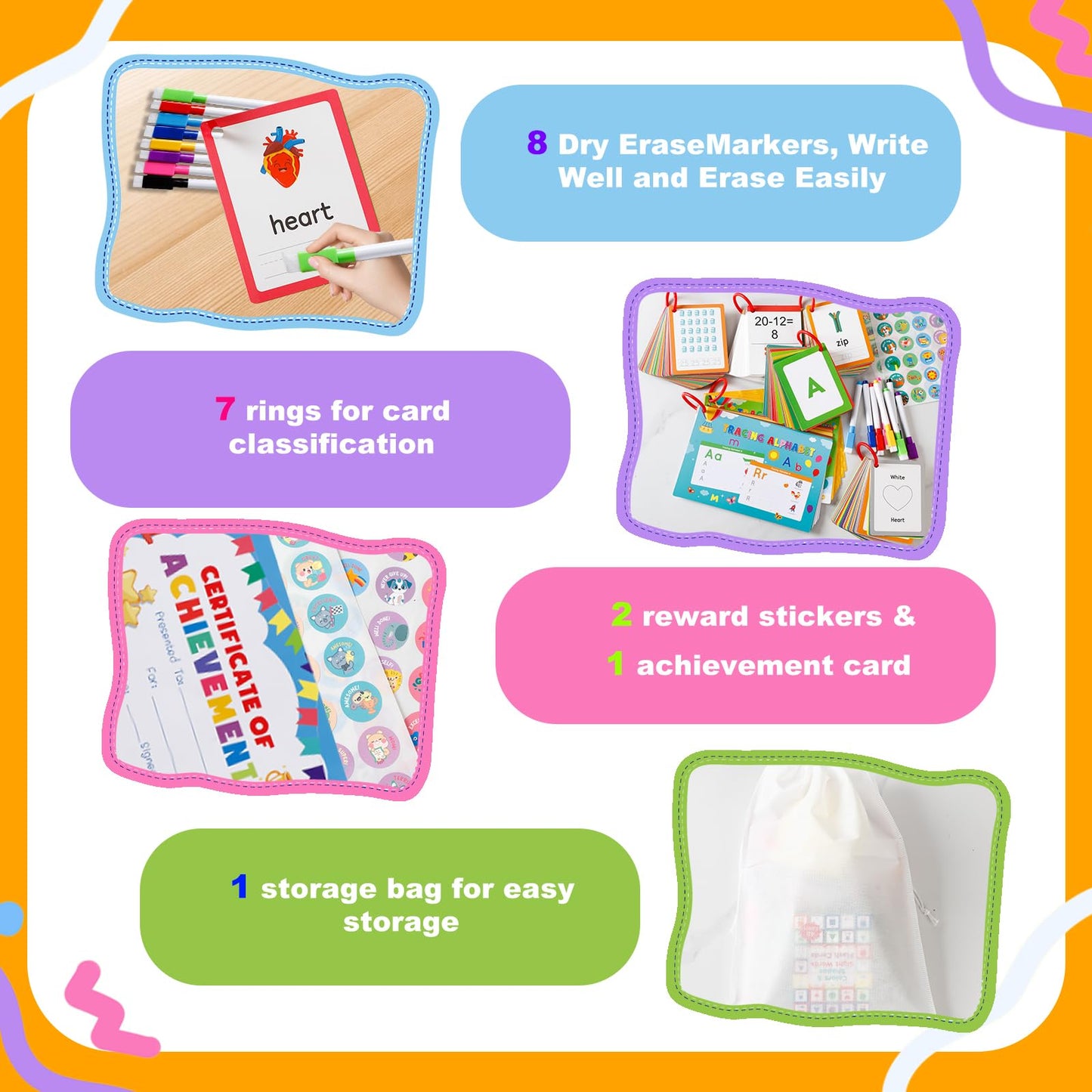 Alphabet ABC,Addition and Subtraction,Number,First Words,Shapes,Color Flash Cards 7 Set,568 Words Double-Sided Kindergarten Preschool Educational Pre k Flash Cards,Toddler FlashCards for Kids Ages 3+