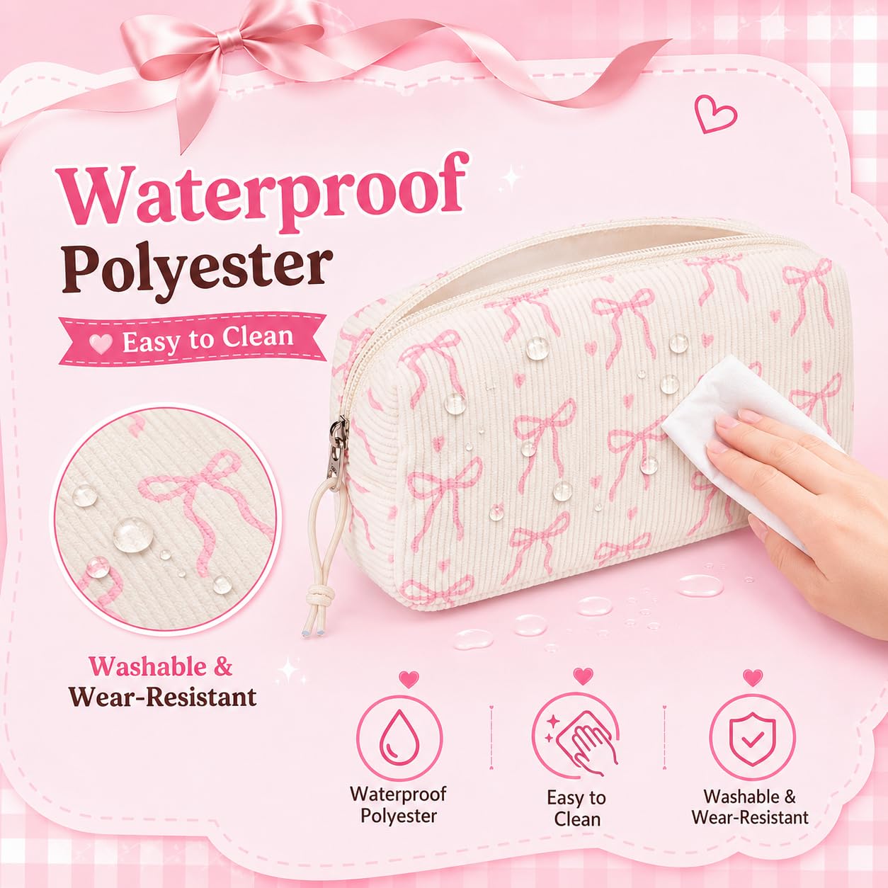 LEDAOU Cute Pencil Case for Kids Girls Boys Pencil Pouch kawaii Pen Pencil Box Bag Holder for School Students (Corduroy Pink Bow)