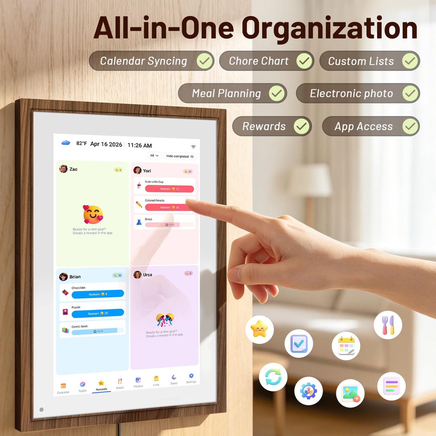 10.1 Inch Digital Calendar & Chore Chart – Smart Touchscreen Interactive Display, Electronic Calendar for Family Organization, Digital Wall Calendar& Desk calendar for Family Schedules, family calendar for wall