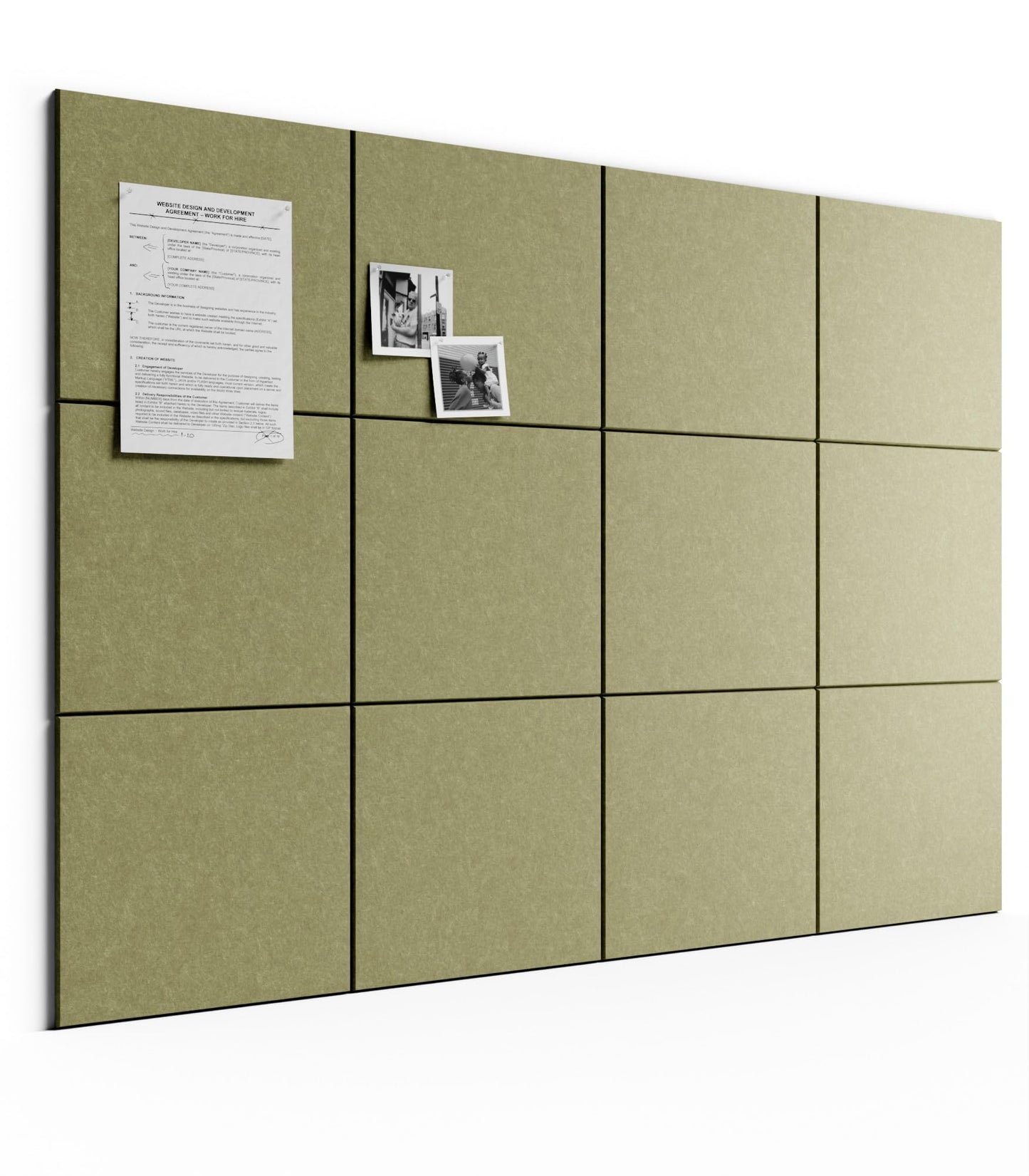 Bumusty Large Cork Board 48" x 36" Alternative - 12 Pack Felt Wall Tiles with 70 Safe Removable Adhesive Tabs, 30 Pushpins, Cork Boards for Walls Pin Board Bulletin Board Office Decor (Olive Green)