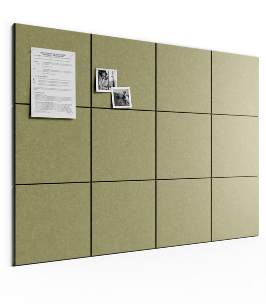 Bumusty Large Cork Board 48" x 36" Alternative - 12 Pack Felt Wall Tiles with 70 Safe Removable Adhesive Tabs, 30 Pushpins, Cork Boards for Walls Pin Board Bulletin Board Office Decor (Olive Green)