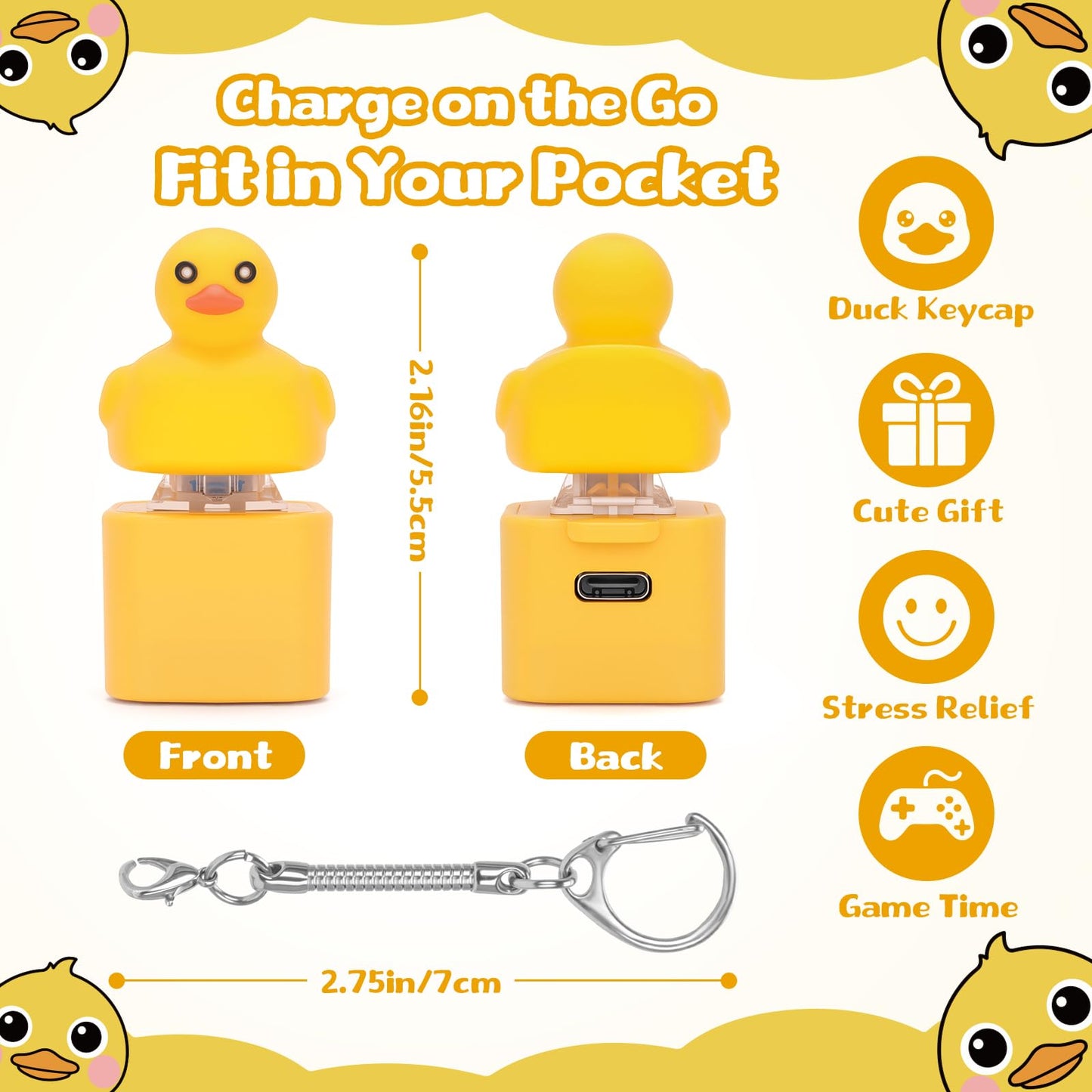 Netholid Quacking Duck Croaking Frog Meowing Cat Keyboard Fidget Toys for Adults Clicker Keychain with Sound LED Light and Charging Port for Autism Stress Relief Anxiety (Duck, 1)