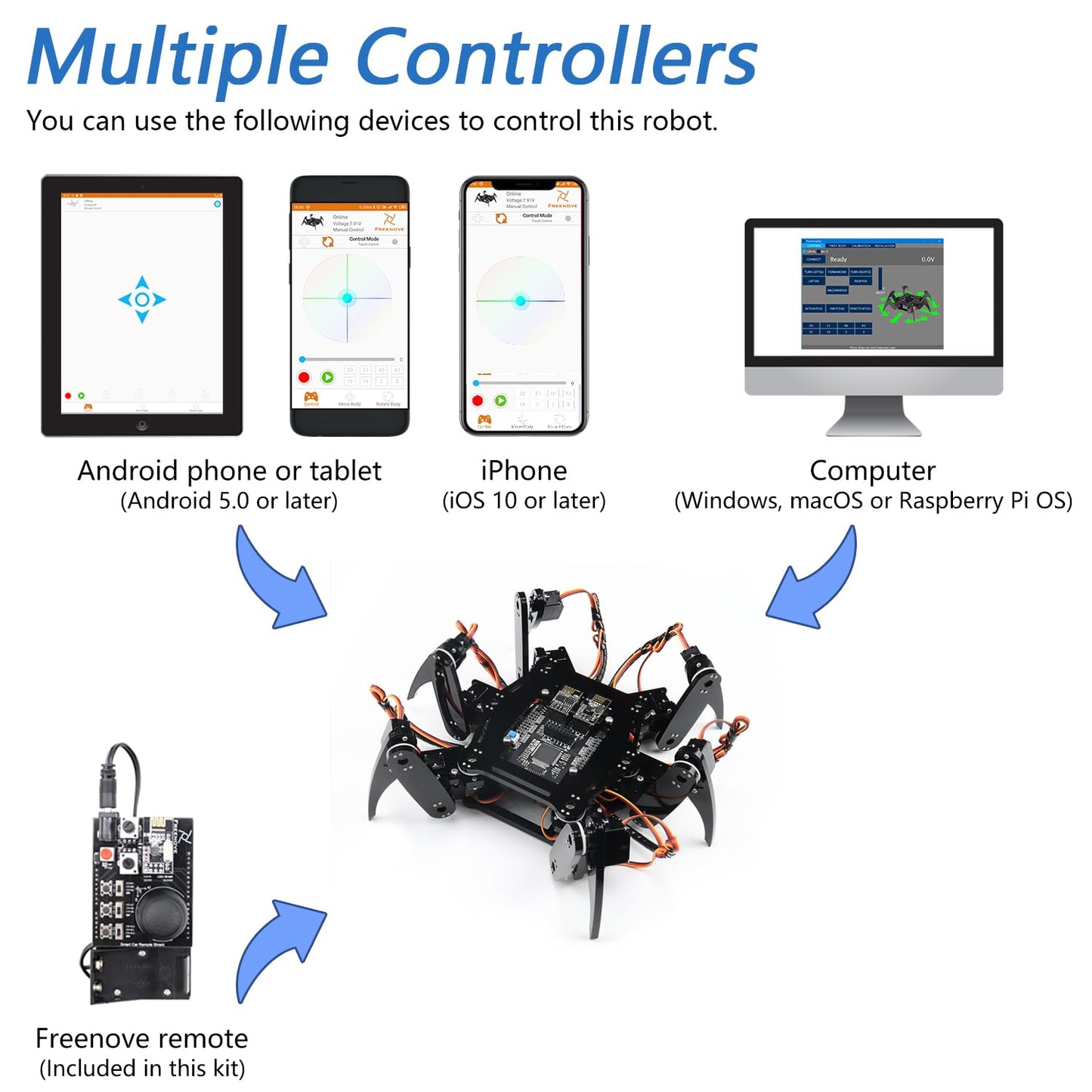 FREENOVE Hexapod Robot Kit with Remote (Compatible with Arduino IDE), Walking Crawling Twisting, App Remote Control, Servo STEM Project