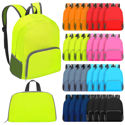 ABULKSALE 48 Pcs 17 Inch Foldable Backpacks in Bulk Classic Back Packs Colorful Book Bags Lightweight Basic Bookbags Wholesale for Homeless Student School Supply Outdoor Travel