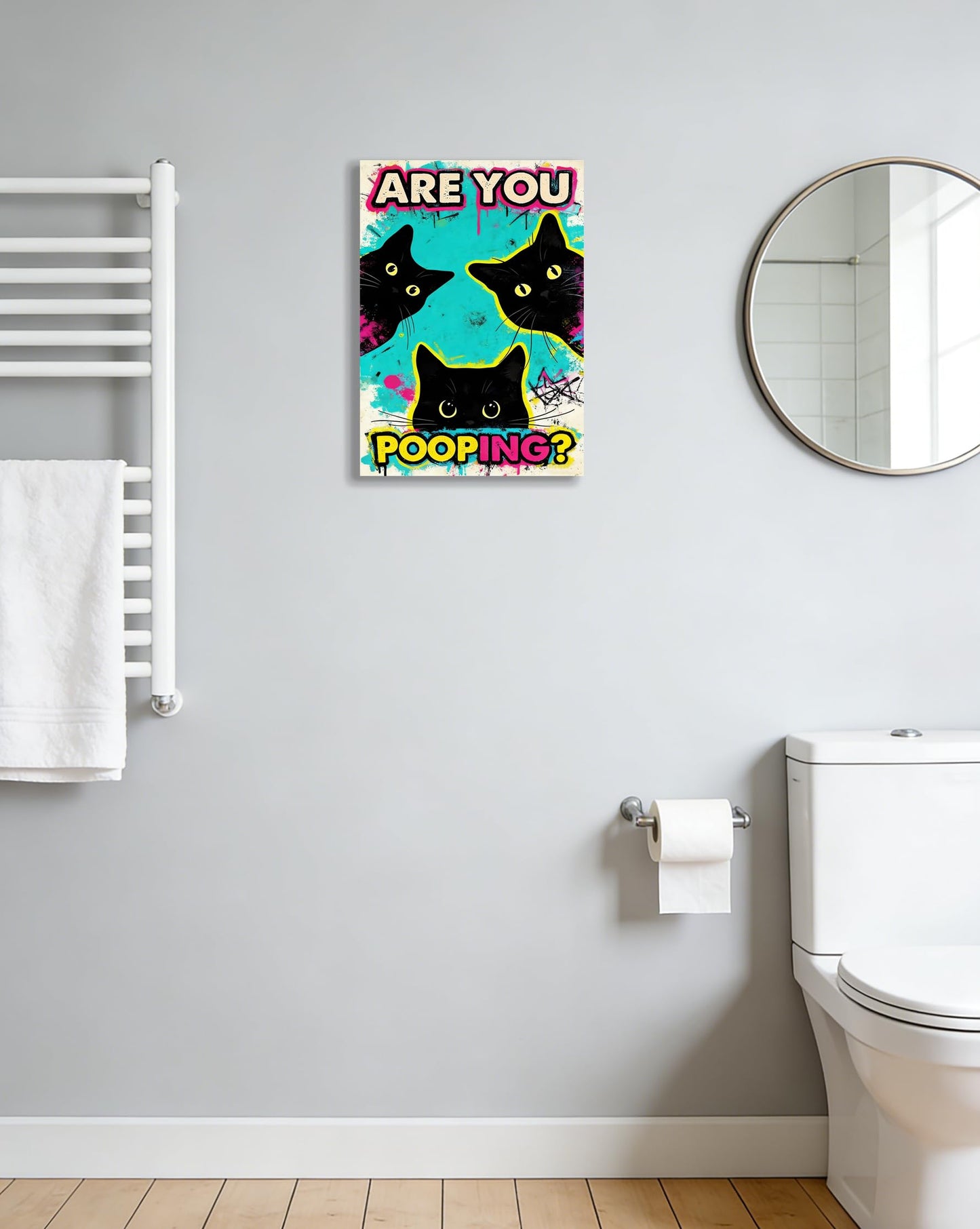 DUFIPOR Funny Black Cat Bathroom Wall Art, Are You Pooping? Graffiti Pop Art Canvas Prints, 12x16 Inch Humorous Bathroom Decor for Washroom Restroom, Trendy Cat Lover Gifts for Bathroom Wall Decor