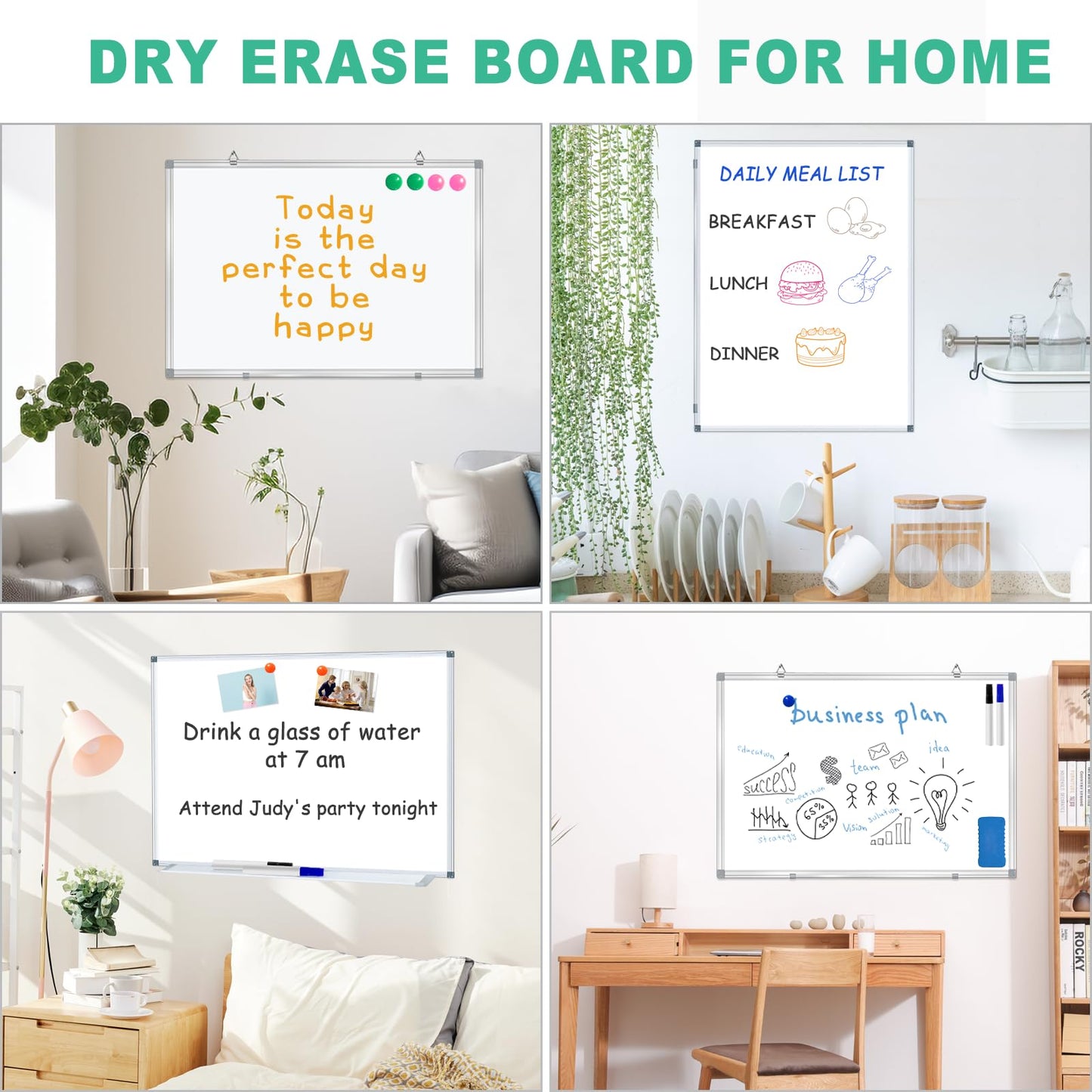 H-Qprobd 3' x 2' Whiteboard Dry Erase White Board for Wall 36x24 (2pcs) Magnetic Boards for Office Classroom & Home, Small Wall Whiteboard Including 6 Markers, 20 Magnets, 2 Erasers