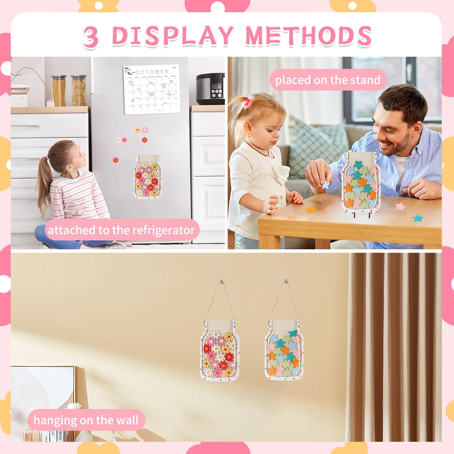 2 Pack Magnetic Reward Jar for Kids, Good Behavior Rewards Jar for Classroom Home, Potty Training Rewards Home Training for Boys Girls, Star and Flower Jar Reward System, Christmas Kids Gift