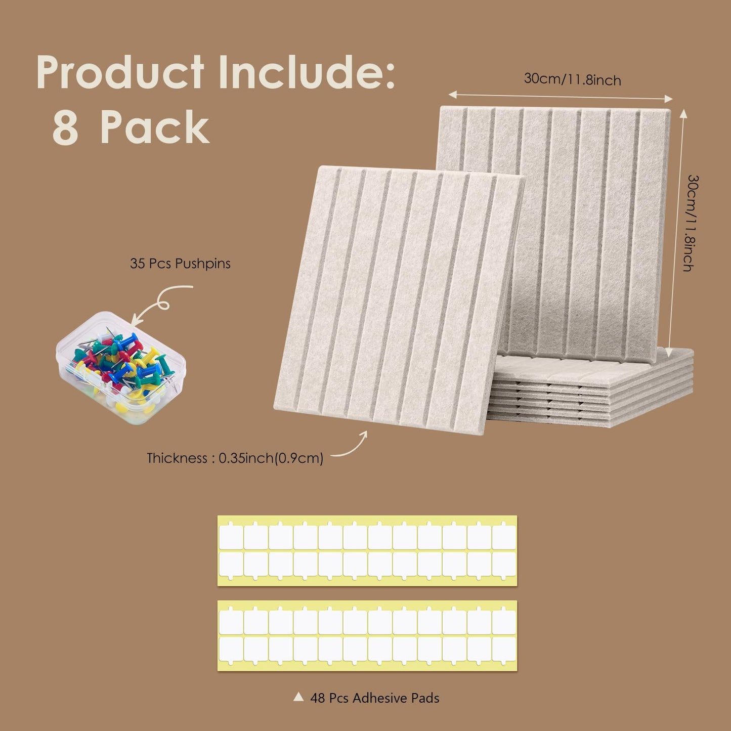 Bulletin Board 47" X 24" Cork Boards for Wall Alternative 8 Pack Oatmeal Fine-Stripe Felt Bulletin Board 48 Safe Adhesive 35 Push Pins for Office School Home Room Decor