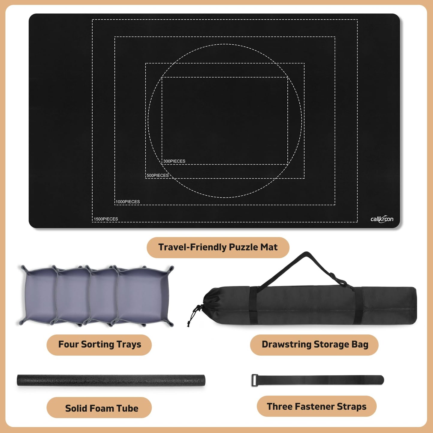 Callkroon 1500 Rubber Puzzle Mat – Create, Sort & Store with a Smooth Black Non-Slip Surface and 4 Trays for Endless Puzzle Fun