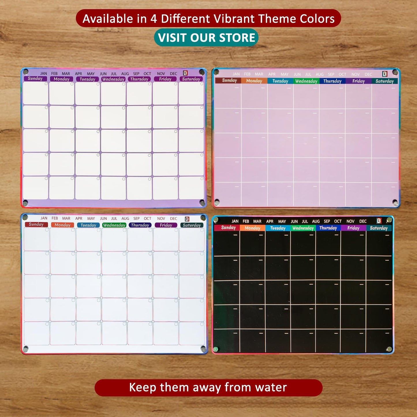 Purple Acrylic Fridge Calendar - Magnetic Calendar for Refrigerator 2 PCS | Calendars for Fridge with Removable Template - Magnetic to Do List for Refrigerator