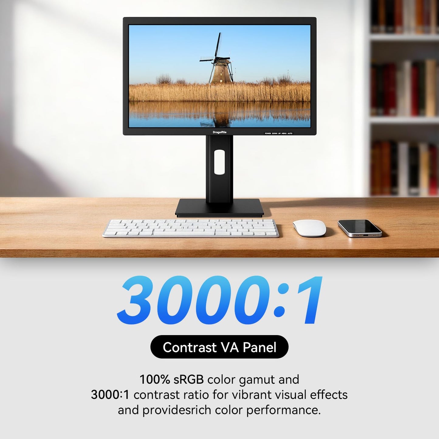 21.5 Inch Touchscreen Monitor VA Panel FHD 1920x1080P, 3000:1 Contrast, 100% sRGB, Height/Pivot/Swivel/Tilt Adjustable PC Touch Screen Computer Display 75Hz, HDMI, VGA, Type-B, Built-in Speakers, VESA