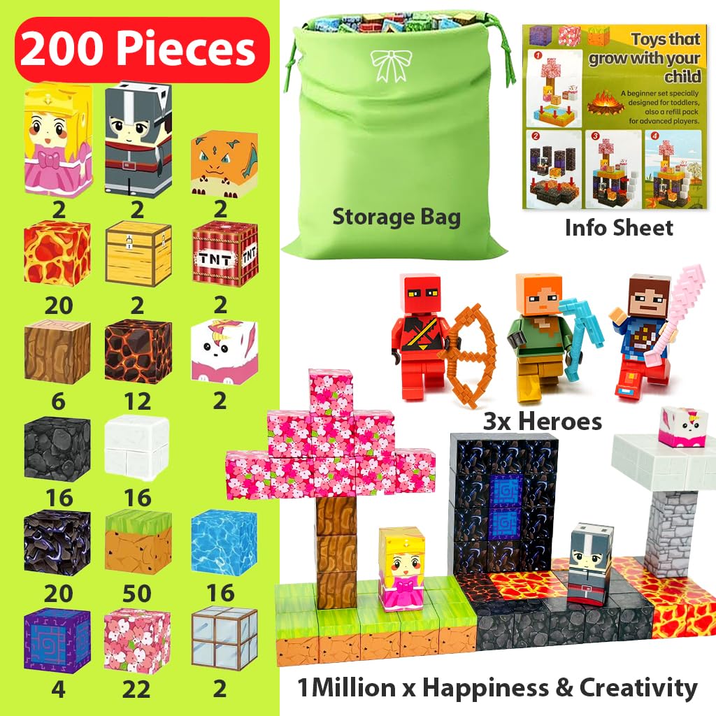 uMadeUs Magic Portal 150pc Magnetic Blocks Building Set – Puzzle Cubes as STEM Toys for Kids Ages 3+ – Creative Educational Sensory Construction Tiles for Boys & Girls