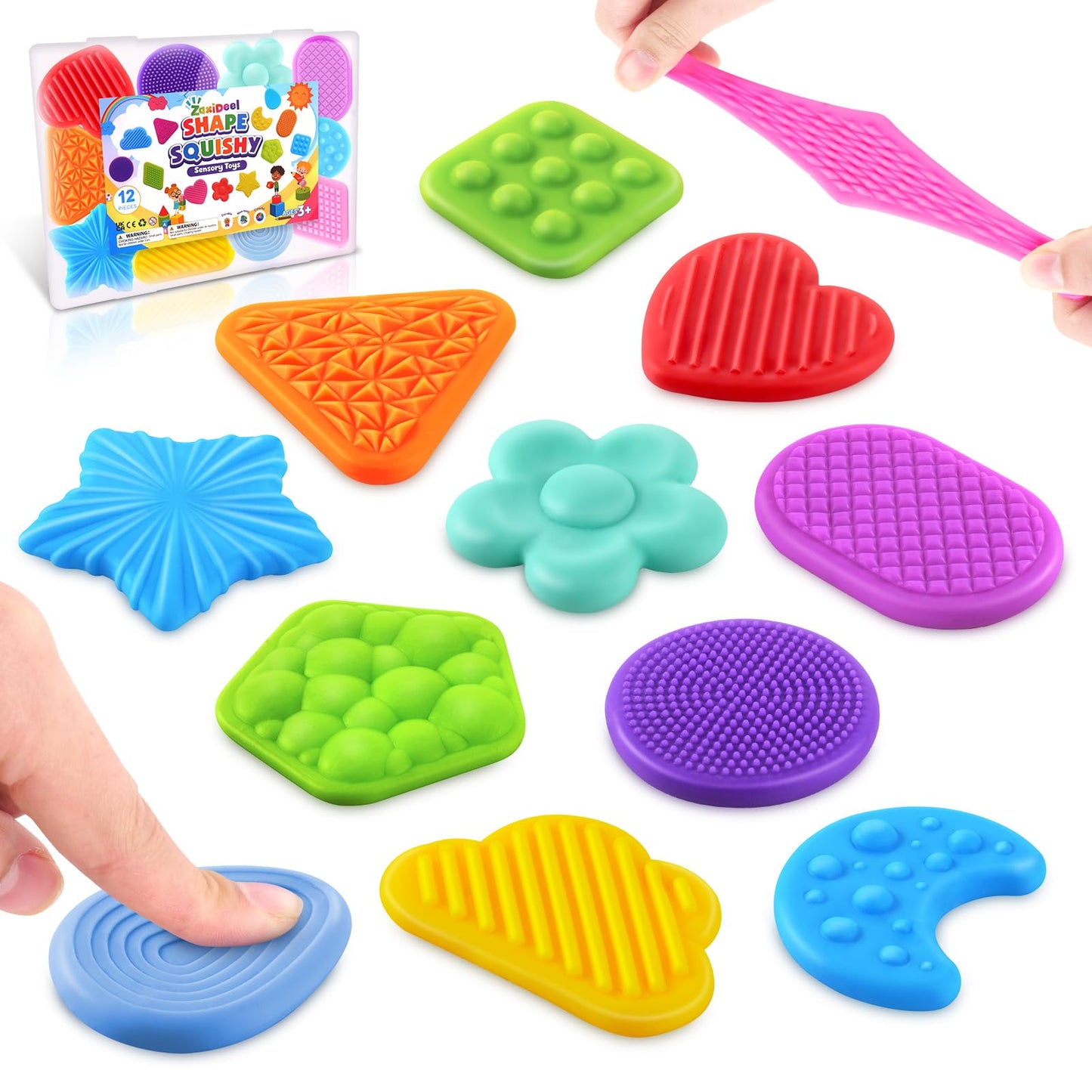 Squishy Fidget Toys for Kids Toddlers: 12 Pcs Super Soft & Textured Sensory Toys for Autistic Children, Classroom Calming Fidgets for Autism, Baby Travel Essential Squeeze Gifts Girls Boys