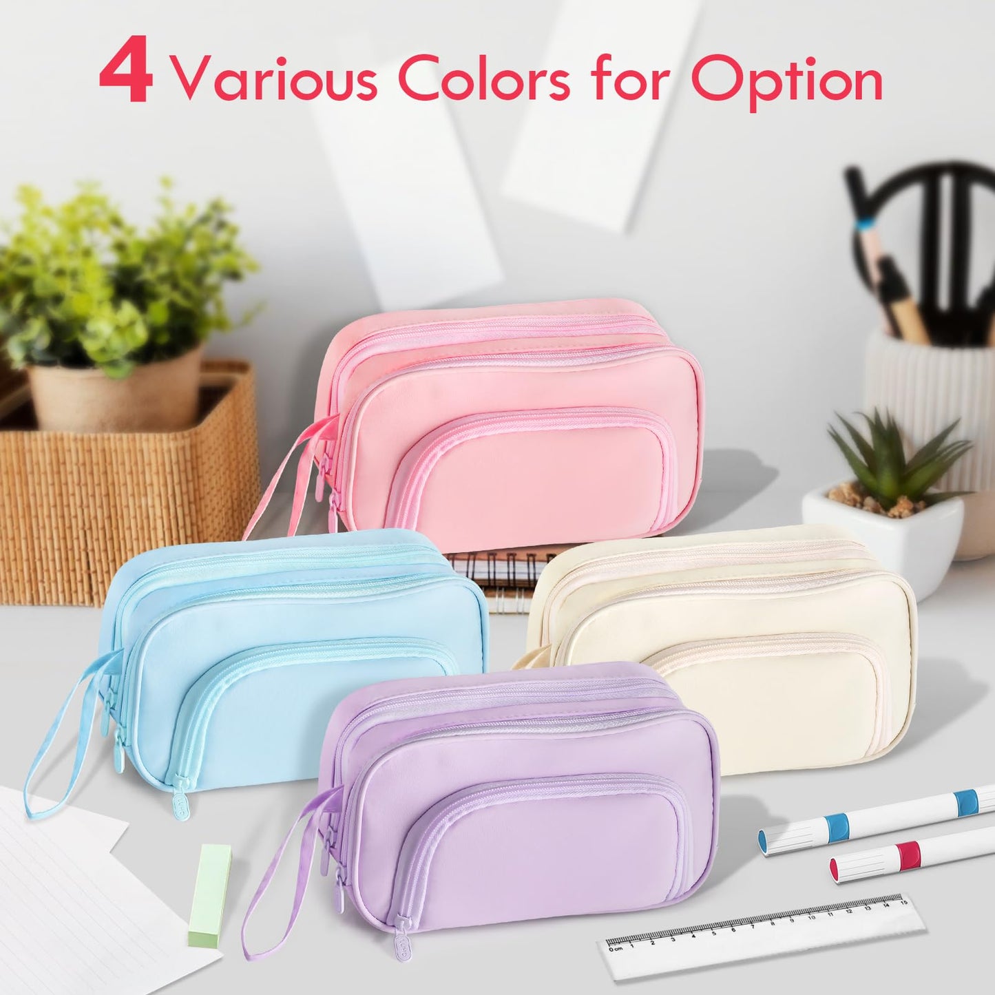 SANANT Large Capacity Pencil Case with Pull-out Structure - Multifunctional Extra Big Pencil Pouch Pen bag, Portable Stationery Organizer with Zipper, College Office School Supplies for Girls, Pink