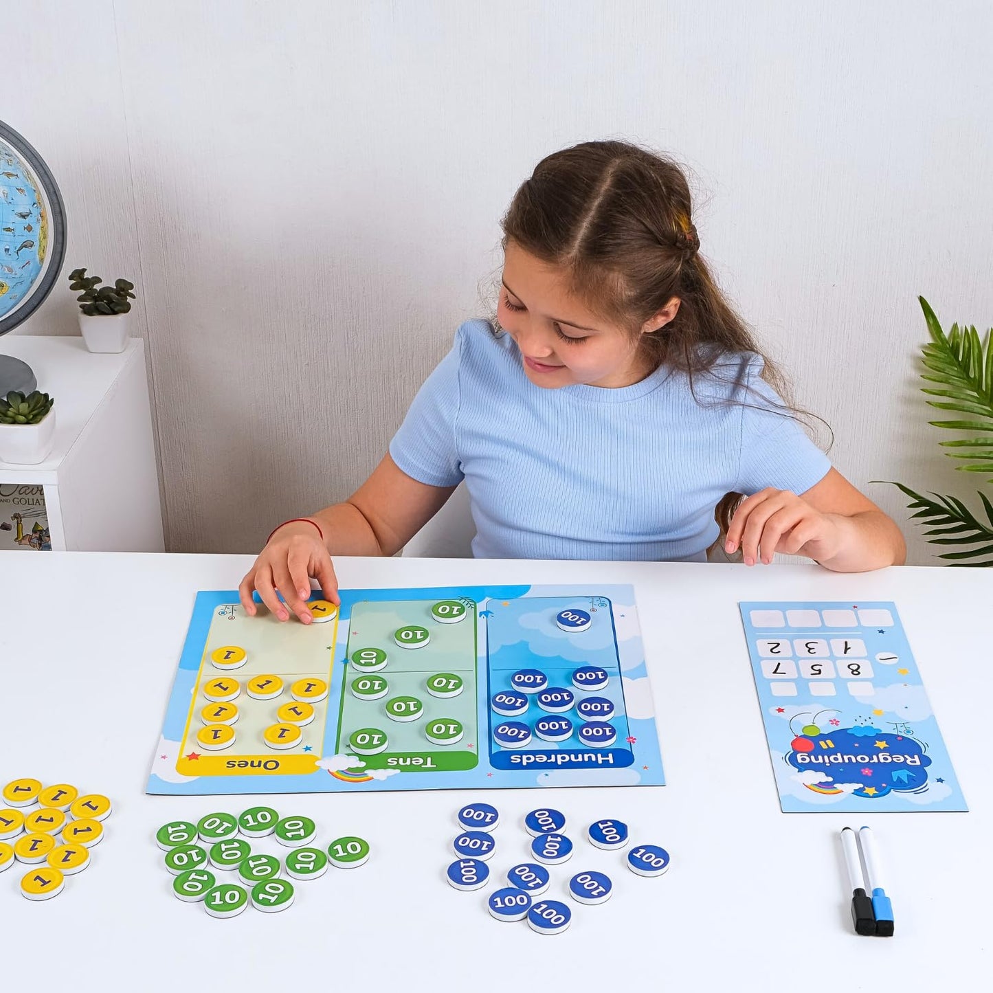 70 PCS Magnetic Regrouping Activities Kit, Place Value Manipulatives 1st 2nd 3rd 4th Grade, Place Value Chart Mat Magnets, Magnetic Place Value Discs, Base 10 Ten Math Manipulatives - Simply Magic