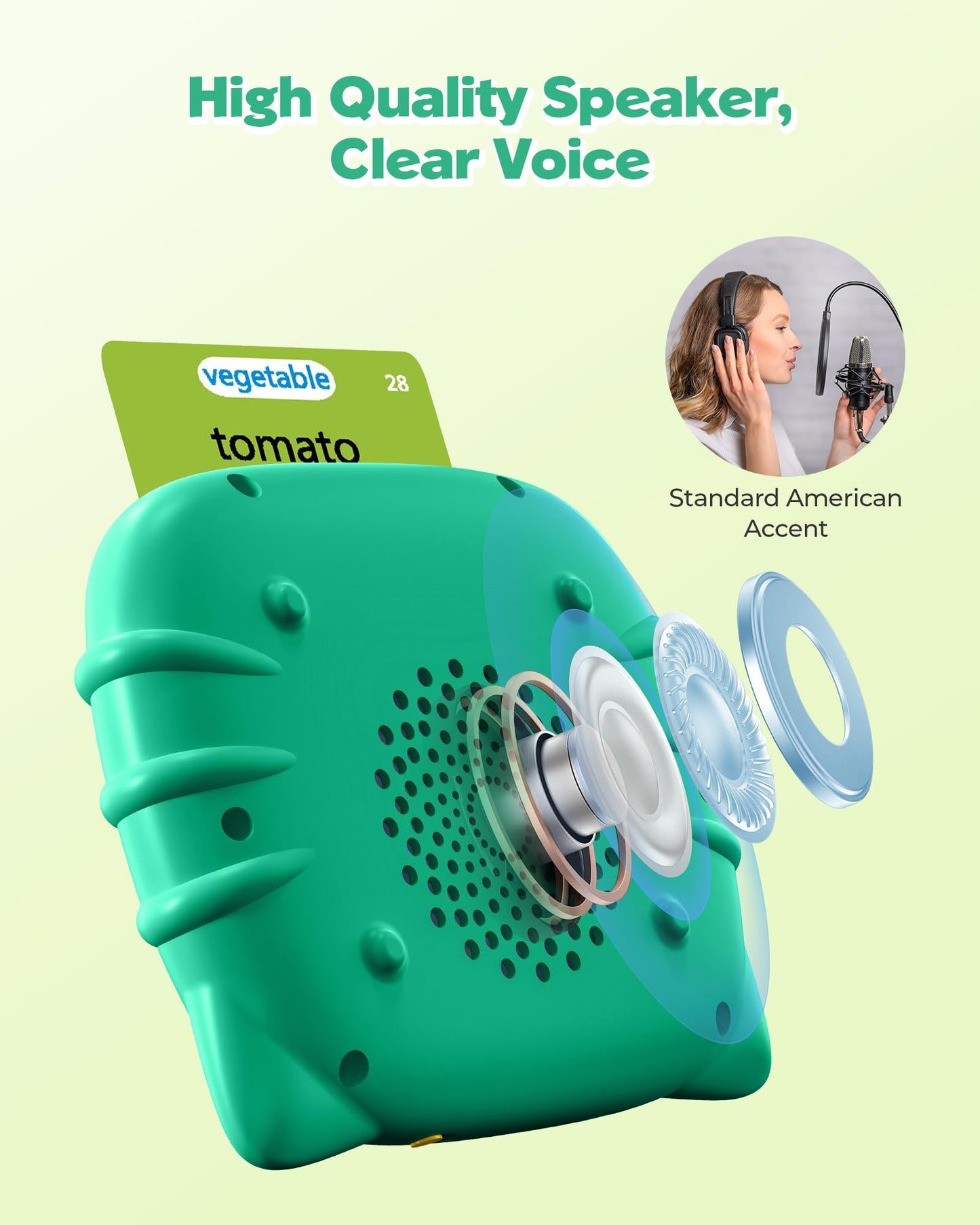 Talking Flash Cards for Toddlers 1 2 3 4 Year Olds, Montessori Language Learning with 224 Words, Pocket Speech Therapy Playthings, Children's Sensory Educational Device, Green