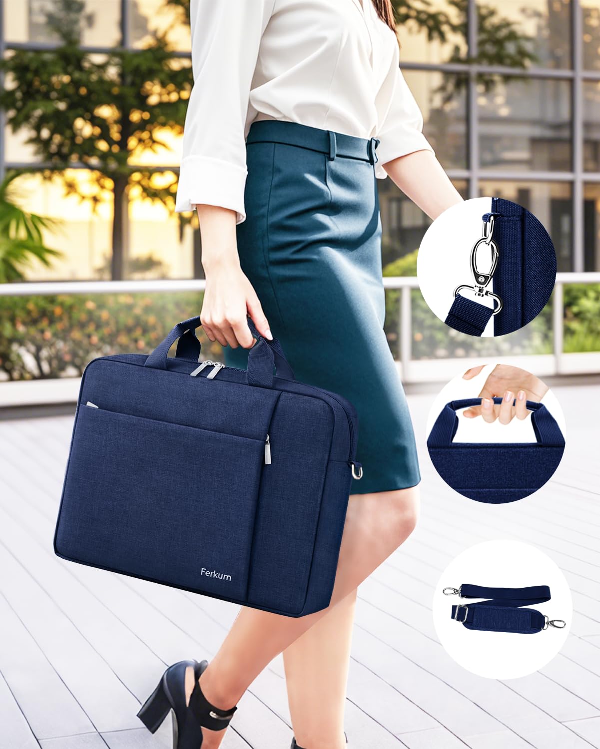 Ferkurn Laptop Bag Case for Women Men Computer Bag Compatible with HP Envy Pavilion Omen/LG Gram/MSI/Dell Inspiron XPS/Lenovo/Acer, Shoulder Strap Carrying Messenger Briefcase, Blue, 17 17.3 Inch