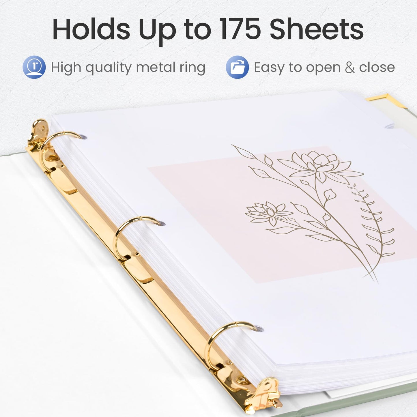 Sooez 2 Pack 3 Ring Binder with Metal Corners, Cute 1 Inch Binders Fits 175 Sheets of Paperwork, Three Ring Recipe Binder with Pocket for Women School Office Supplies, 8.5" x 11", Light Blue & Beige