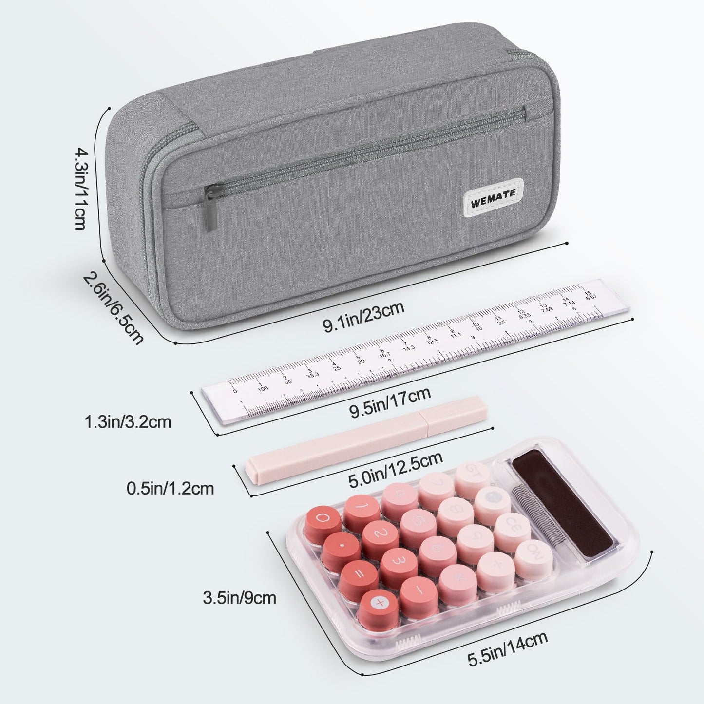 WEMATE Large Pencil Case Aesthetic,Big Capacity Canvas Pencil Pouch with Zipper, Pencil Case for Women & Men, Marker Pen Case,Portable Pencil Bag for Office Light Grey