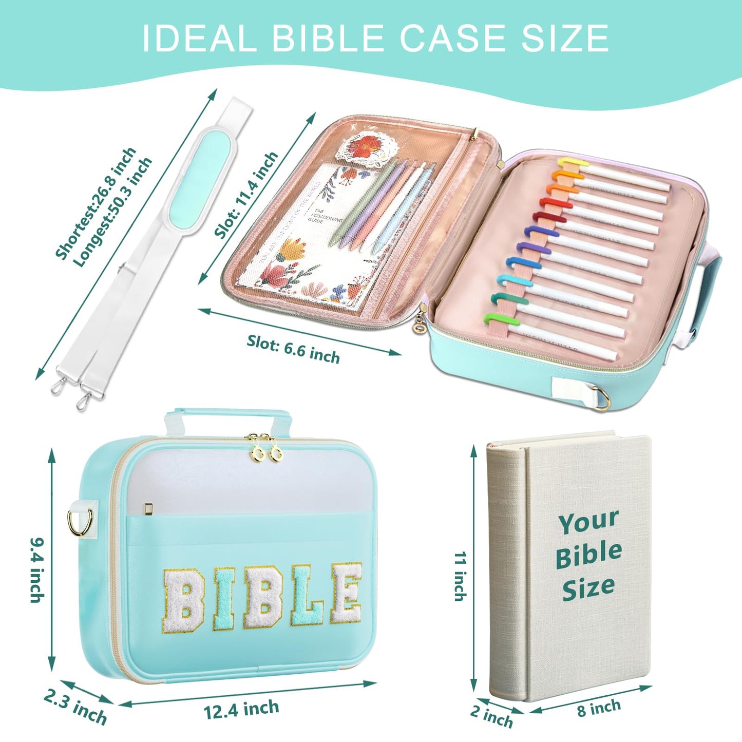 WOBAGMEN Bible Cover Case for Women,Large Leather Bible Book Covers with Bible Study Supplies, Bible Study Accessories Bible Journaling Kit,Blue Church Bag Christian Gifts for Women