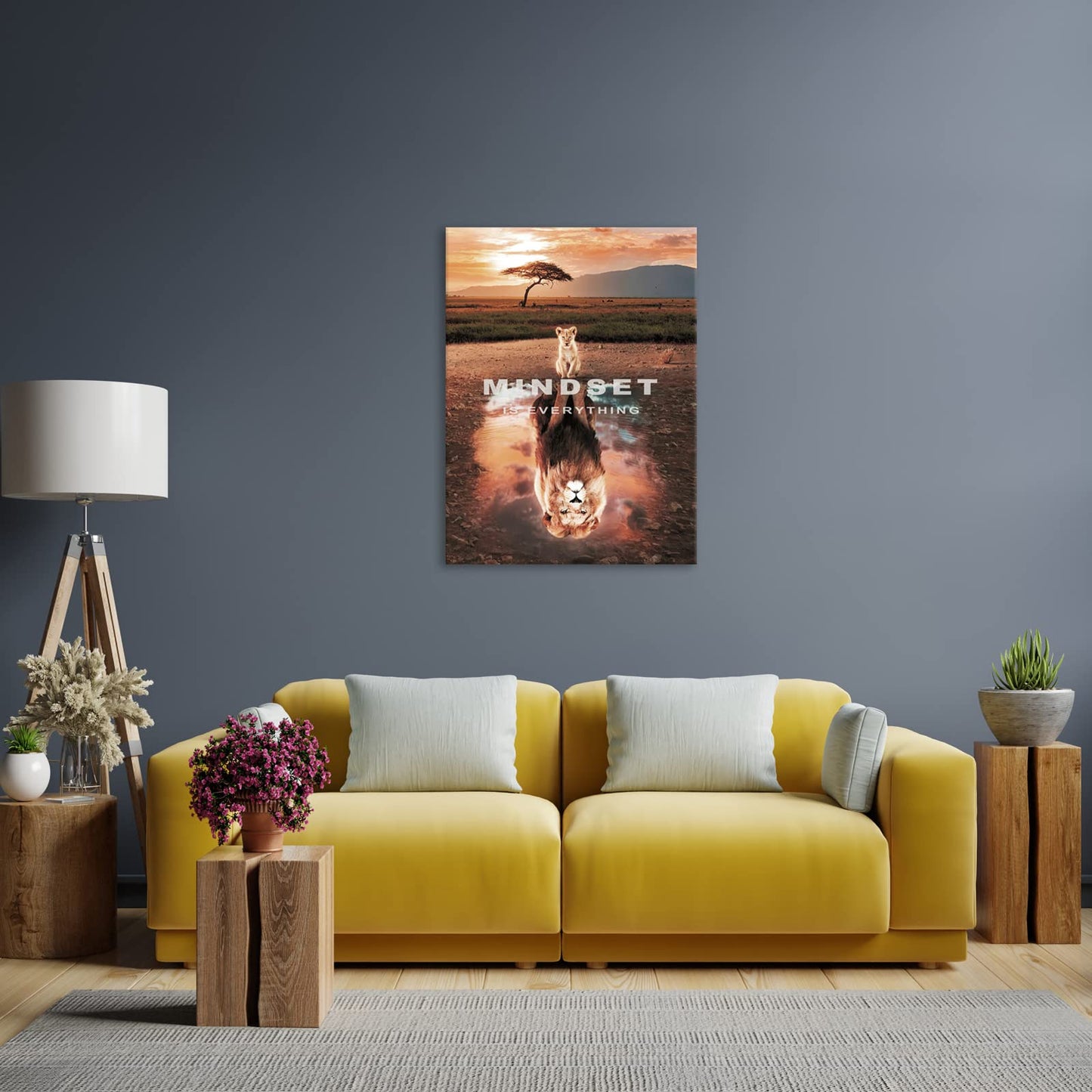 Mindset Is Everything Wall Art Lion Motivational Canvas Wall Art Posters Prints 1 Pieces Inspirational Quote Painting for Office Bedroom Decor (12×18inch)