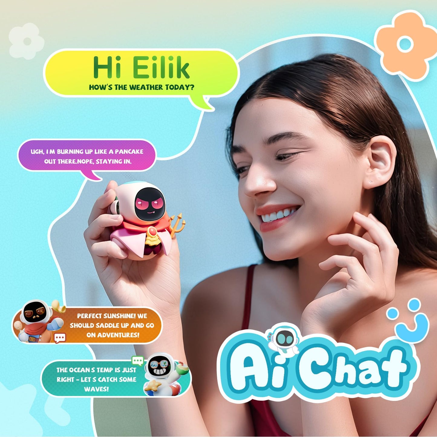 ENERGIZE LAB Eiliko Aquamarine - Your Tiny AI Charm Robot That Matches Every Daily Outfit, Fun Electronic Pendant Toys, for Couples and Best Friends.