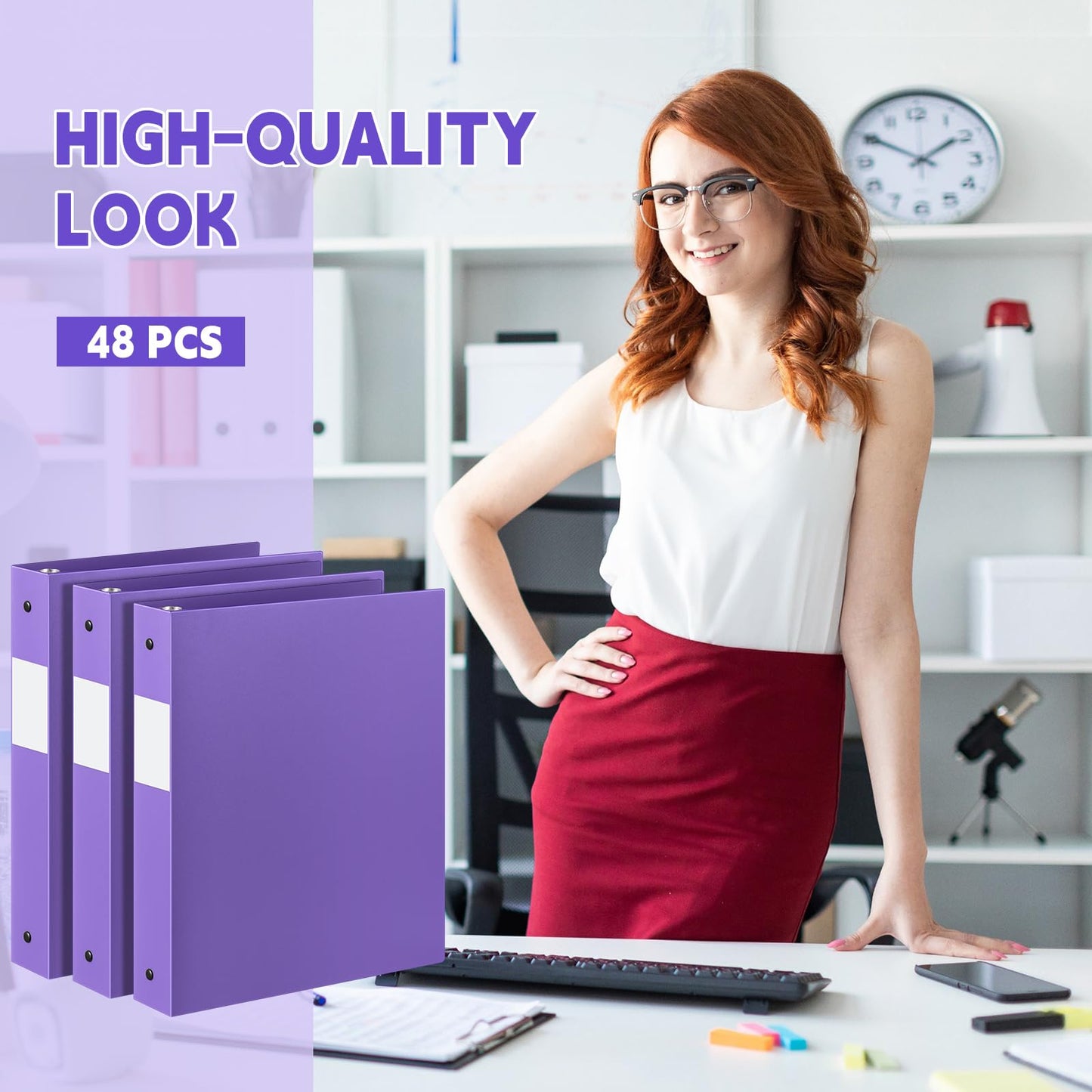 Henoyso 48 Pack 1 Inch 3 Ring Plastic Binders, Bulk Flexible PP Binders for Classroom & School Supplies, Letter Size 8.5 x 11, Holds 240 Sheets with Interior Pocket (Purple)