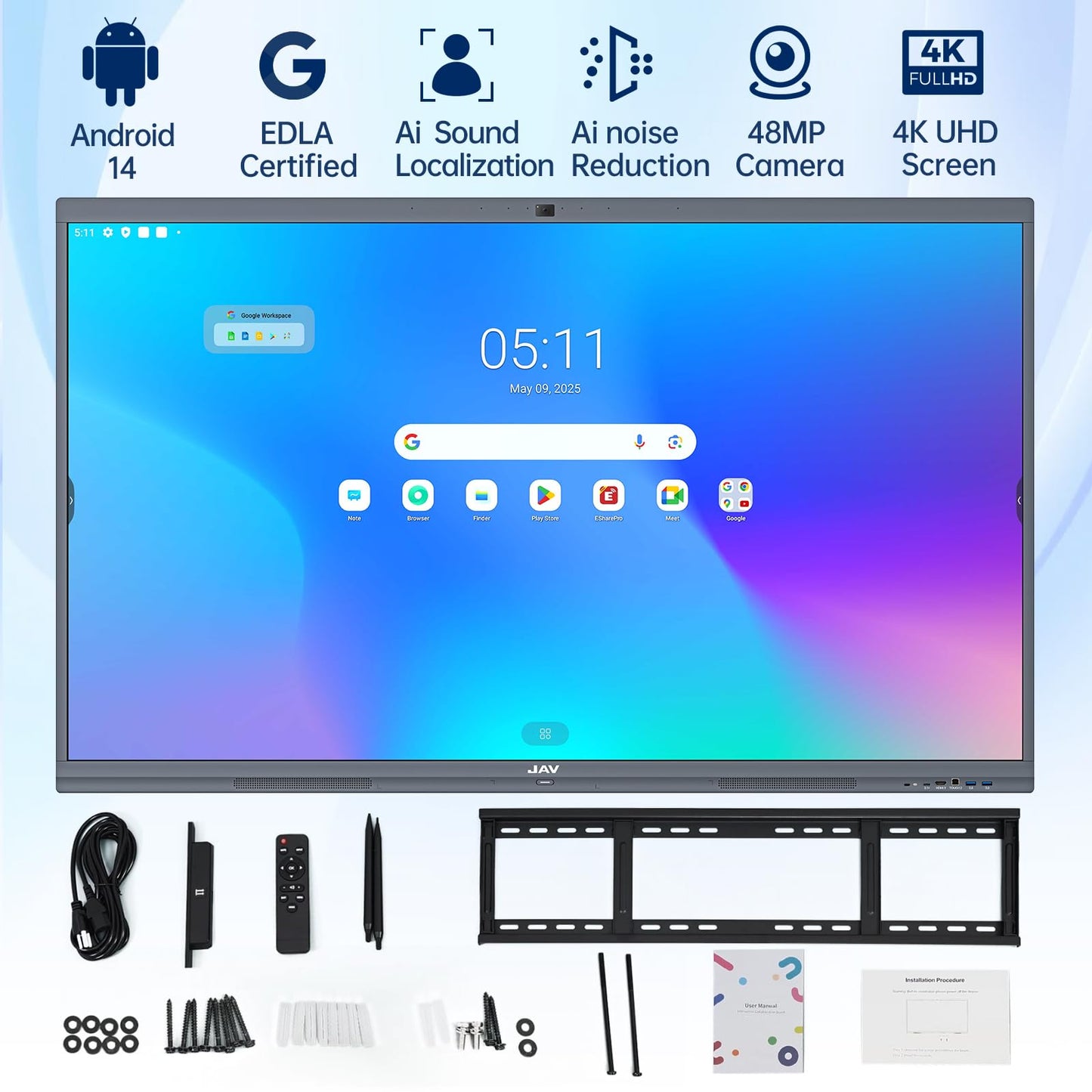 JAV Smart Board 4K UHD Interactive Whiteboard with EDLA Certification Built-in Android OS for Classroom Office Home Digital Display 8+128 GB for Hybrid Work (75 Inch)