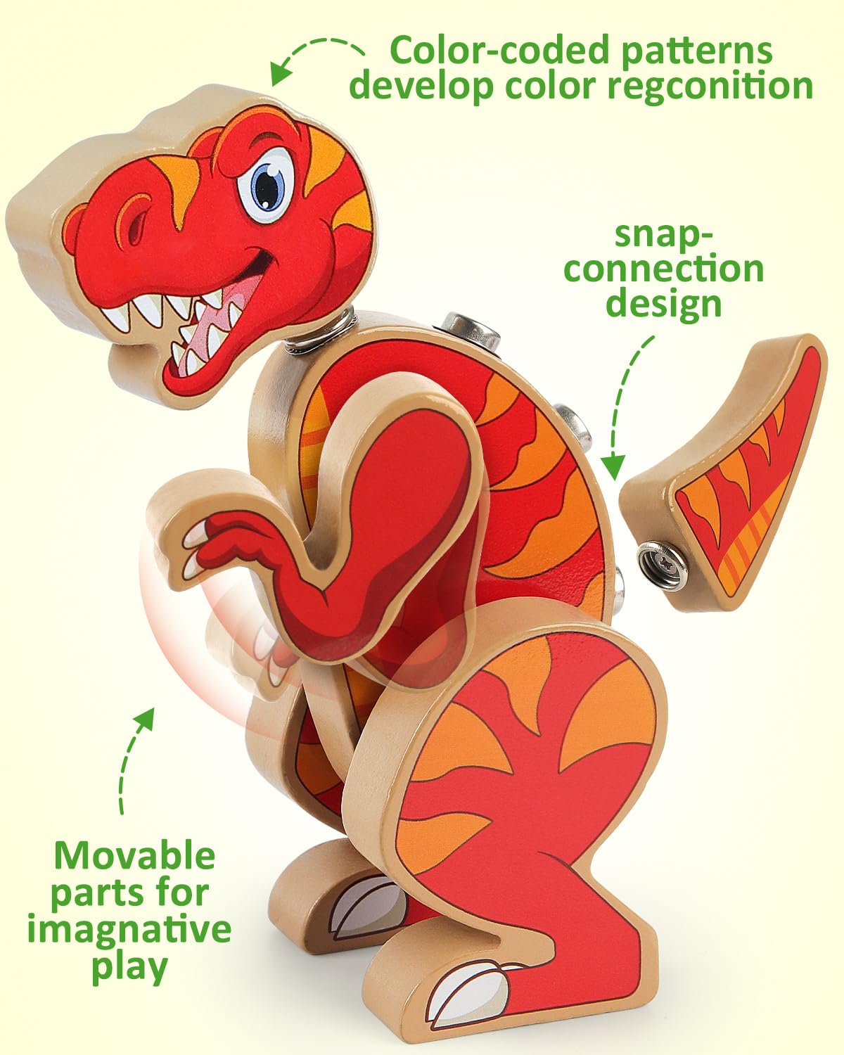 Coogam Dinosaur Snap Together Building Toys, Wooden Take Apart Dinosaur Playset, STEM Montessori Educational Fine Motor Skill Toy Gift for 3 4 5 Years Old Kids