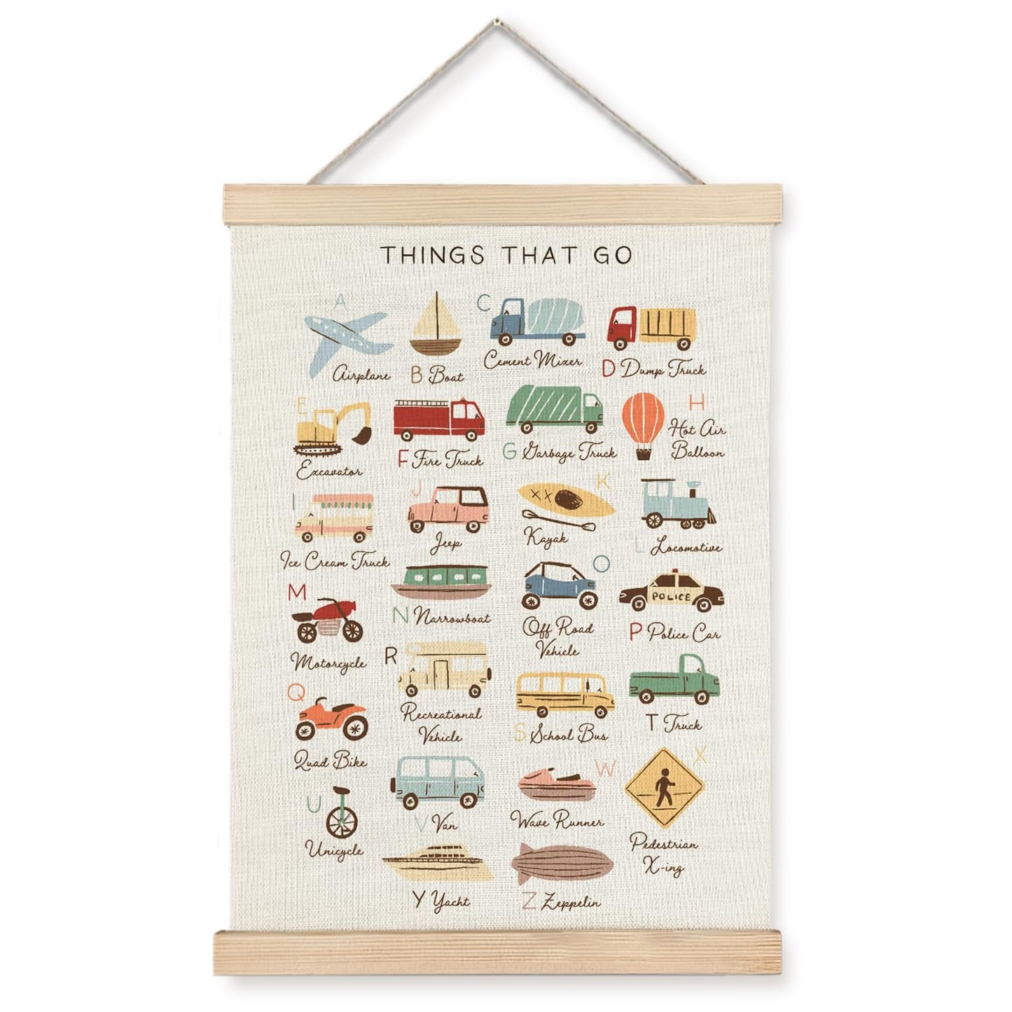 Supwhd Classroom Wall Decor, Vehicle Alphabet Wall Art Poster, Alphabet ABC Educational Poster Wall Art for Toddler Kids Room Playroom Classroom Preschool Decor, 12x16