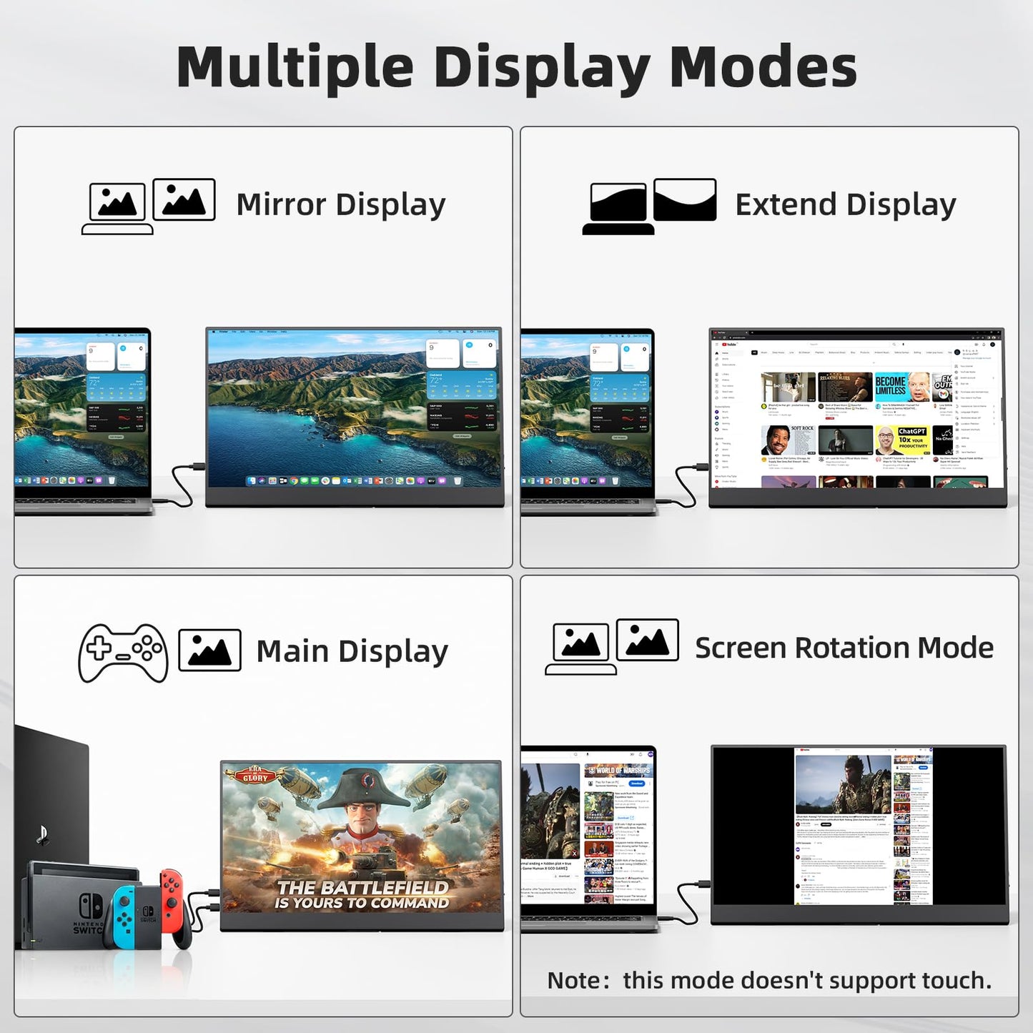 MAGICRVEN Touchscreen Portable Monitor 1080P IPS 15.6'' Touch Screen Monitor for Laptop Touch Screen Extender, USB-C HDMI External Travel Monitor Touch Display with 2-Speaker VESA for Mac PC Phone PS5