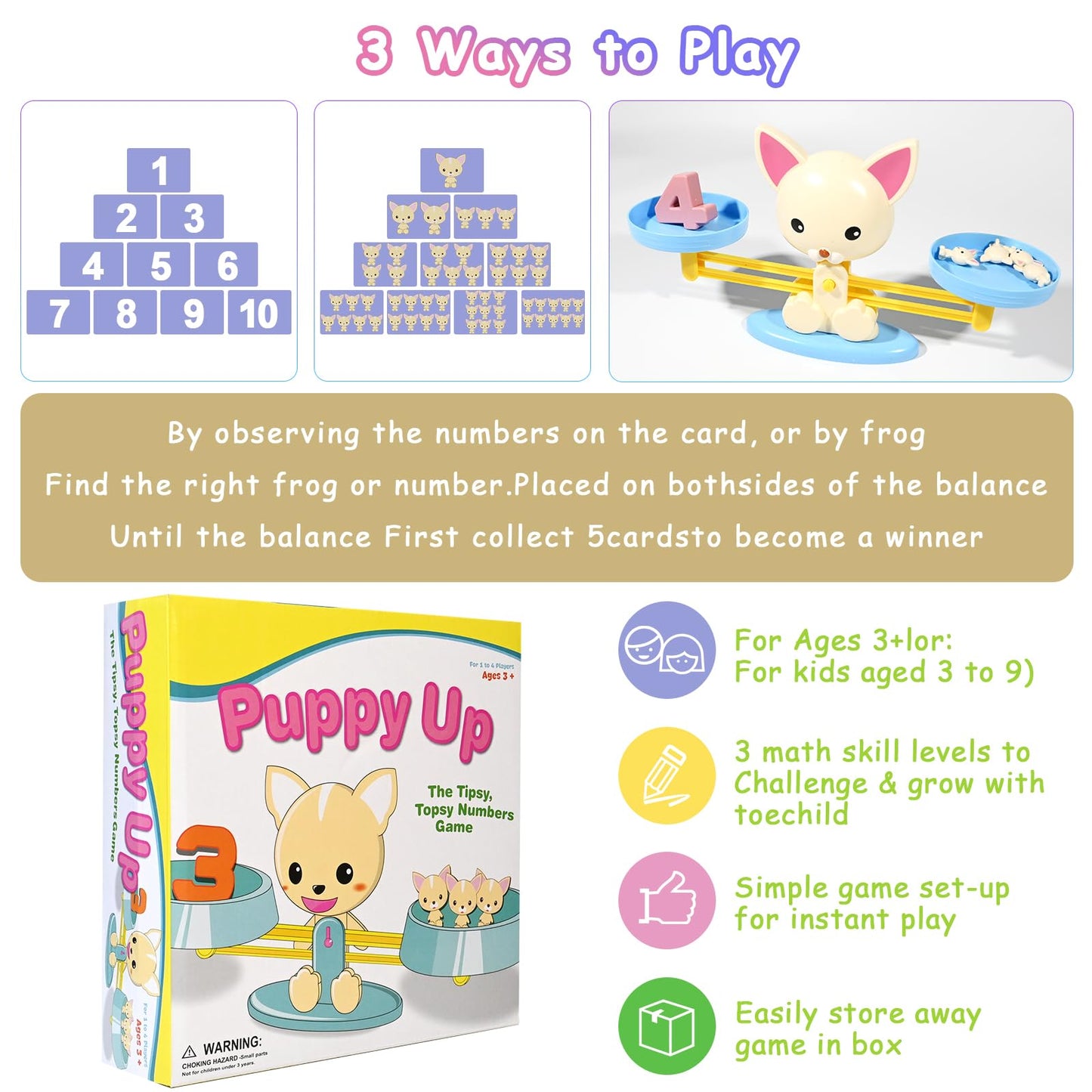 Puppy Balance Counting Toys, Cool Math Learning Games for Boys and Girls, Educational Number Toy Preschool Puppy Balance Counting Toy, Fun Children's Gift STEM Math Games Toys for Kids Age 3+(63 PCS)