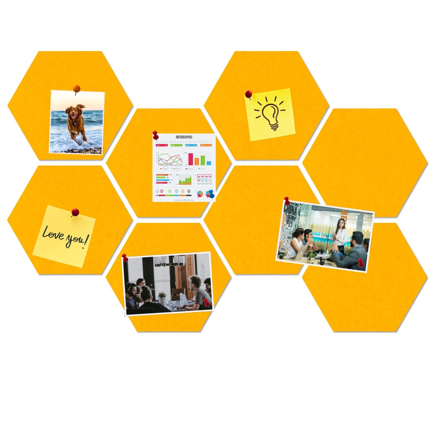 HULAVO Large Hexagon Felt Cork Board Tiles, Self Adhesive DIY Felt Bulletin Board Pin Board with 35 Pushpins for Office School Home Wall Decor Stickers Memos Photos Display(Light Orange)