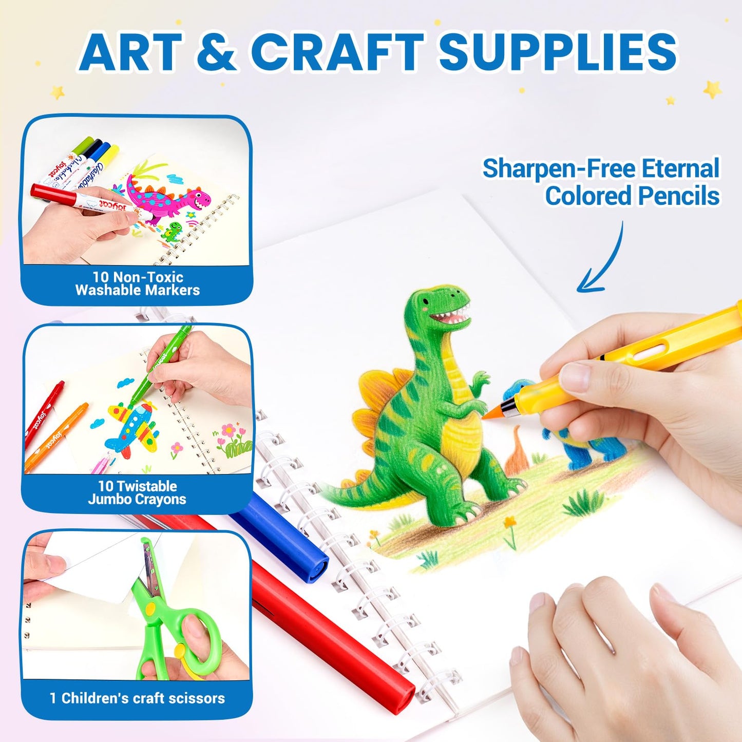 46-Piece Washable Back to School Supplies Gift Kit for Kids-Dinosaur Essential First Day Gift Set for Kindergarten & Elementary, Art Supplies & Refillable Tools, Ideal Kids Stationery Set for Boys.