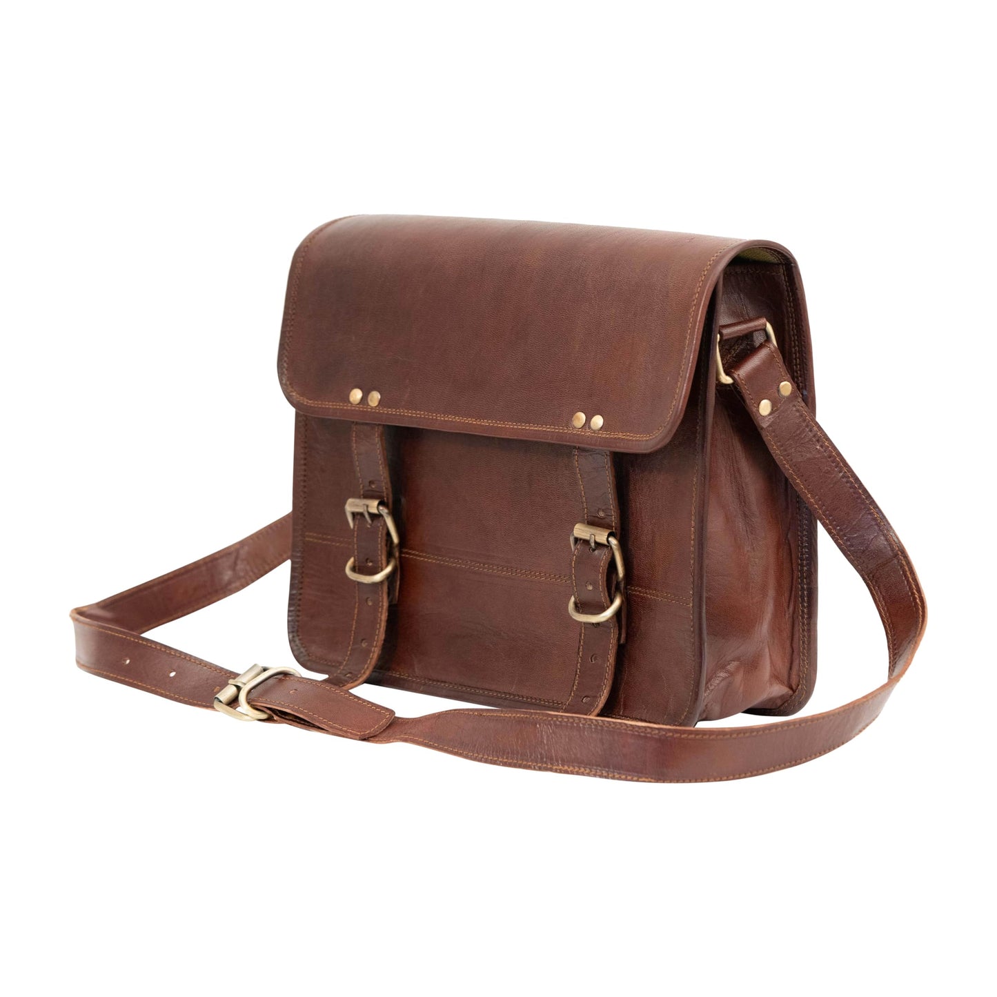 IndianHandoArt 13" Inch Leather Messenger Bag Vintage satchel bag Crossbody Bags for Men and Women unisex office bag (13" (W) x 10" (H) x 3" (D))