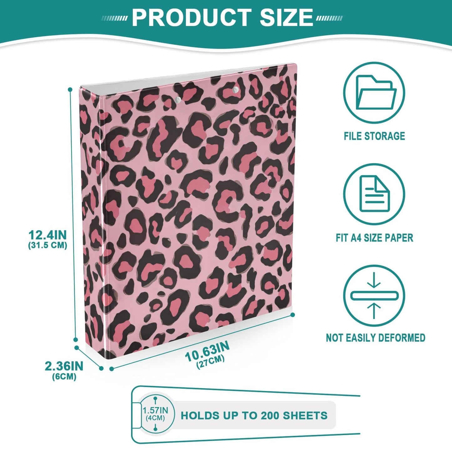 Pink Cheetah Round Ring Binders 1.5 Inch Pastel Leopard Cute Marine Sea Wave 3 Ring Clipboard Binder for Office School Work Supplies File Folder 200 Sheet Capacity
