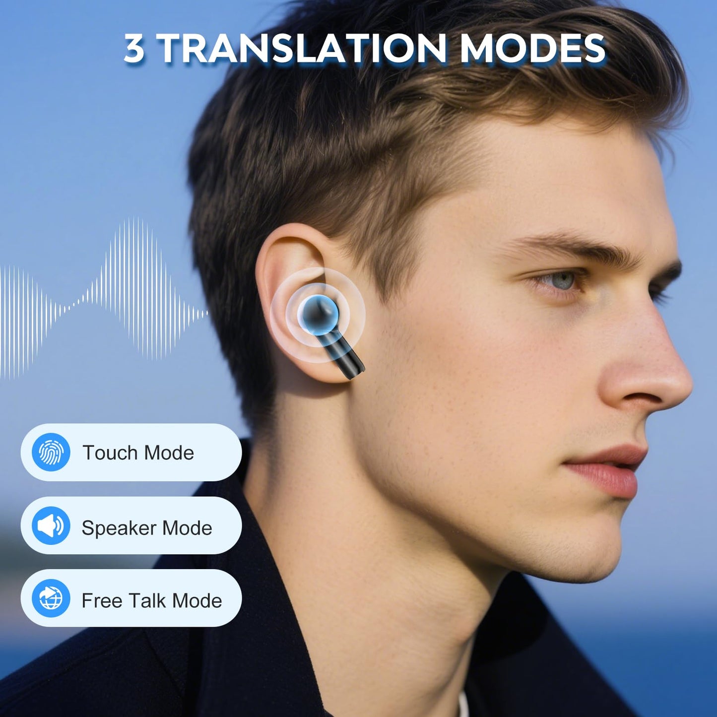 HTPREC Translation Earbuds,Offline Translation Noise Cancelling Wireless Earbuds,Real Time 144 Translation Languages Bluetooth Headphones,Fast Reaction Translation Device (Black)