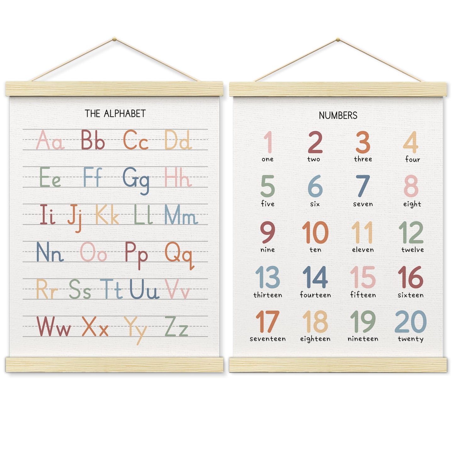 BONETAT Numbers alphabet poster for Nursery Toddlers, Play Room Wall Decor, ABC Wall Chart, Wall Hanging Decor for Toddler Playroom Decor Kids Wall Decor, Wooden Alphabet Banner-A02