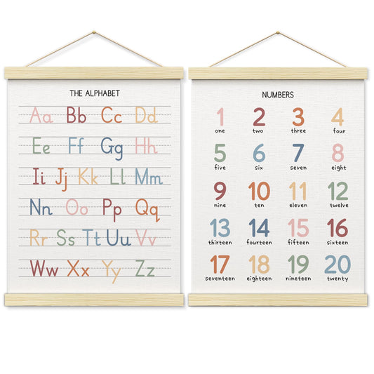 BONETAT Numbers alphabet poster for Nursery Toddlers, Play Room Wall Decor, ABC Wall Chart, Wall Hanging Decor for Toddler Playroom Decor Kids Wall Decor, Wooden Alphabet Banner-A02