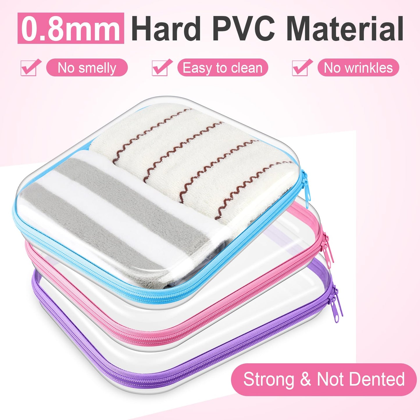 Hoolerry 3 Pcs Clear Hard Zipper Case Hard Plastic Zipper Pouch Makeup Bag Portable Travel Organizer for Cosmetics, Office Supplies, Documents & Toiletries(Multicolor,M)