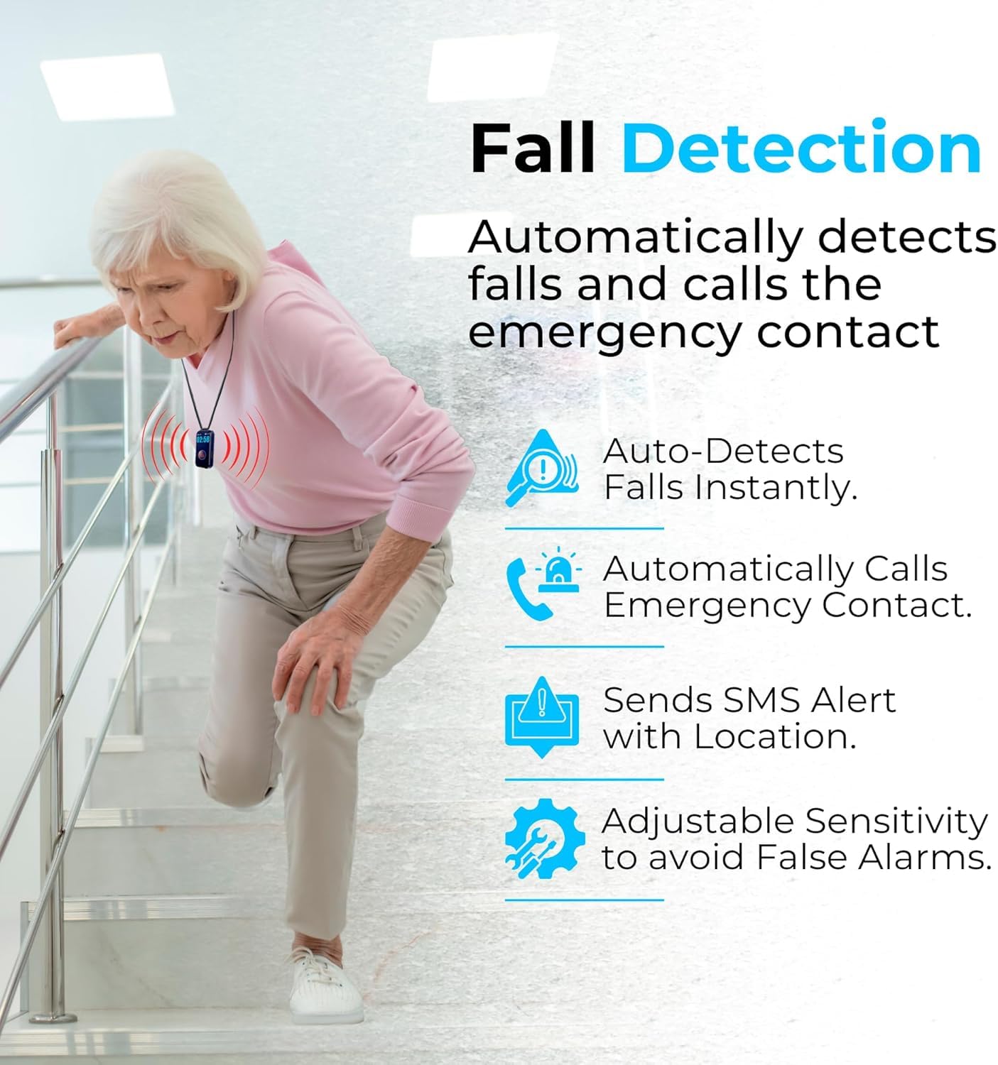 SecuLife Medical Alert Pendant for Seniors — Alerts Go Direct to Family, No Call Center | Auto Fall Detection, GPS Tracking, 2-Way Calling, No Contract, Waterproof Necklace