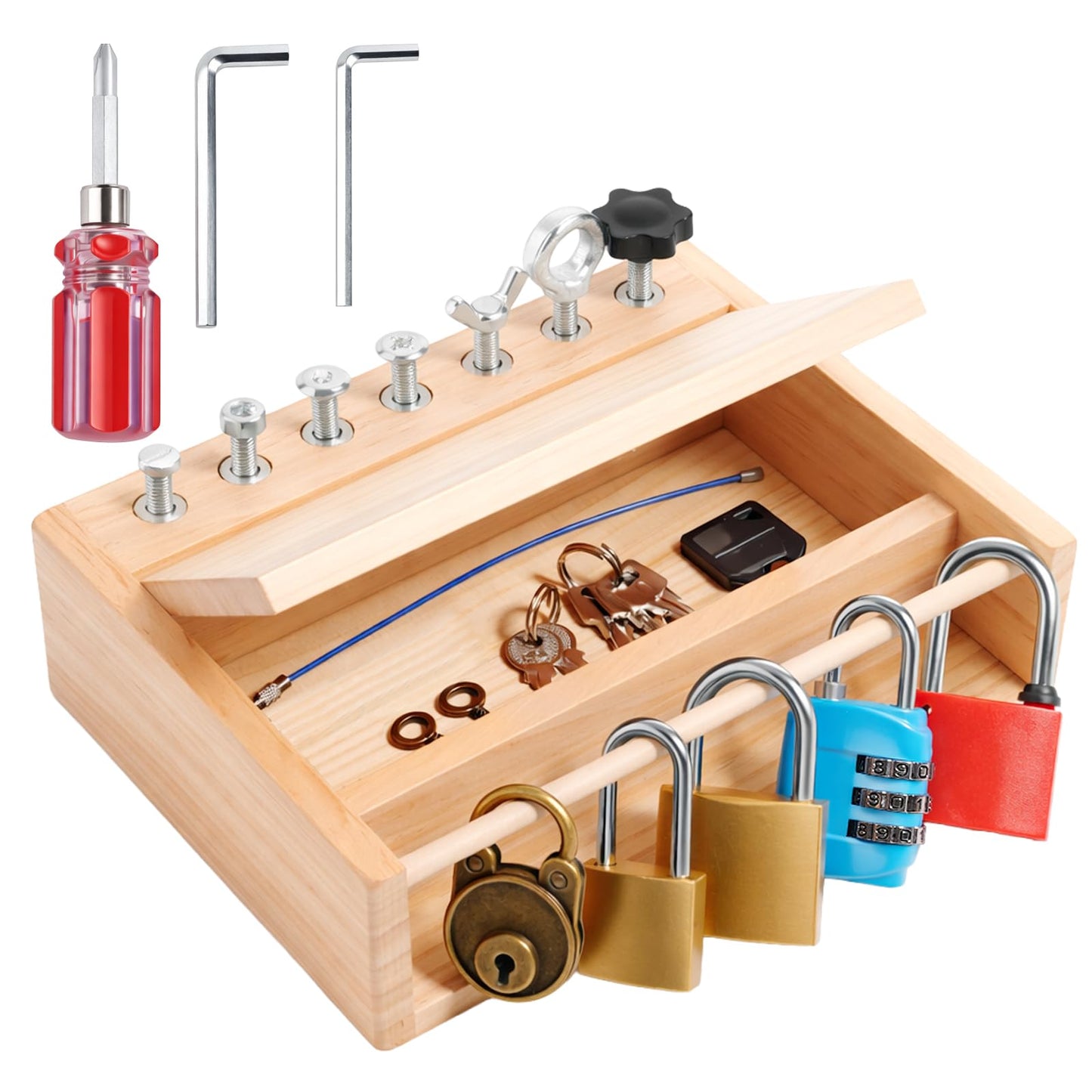 INIFEIDALA Montessori Screwdriver Board Set - Lock and Key Toy,Busy Board Toys for 3 4 5 Year Olds Boy Birthday Gifts,Kids Tool Set, Preschool Learning Sensory Fine Motor Skills STEM Toys
